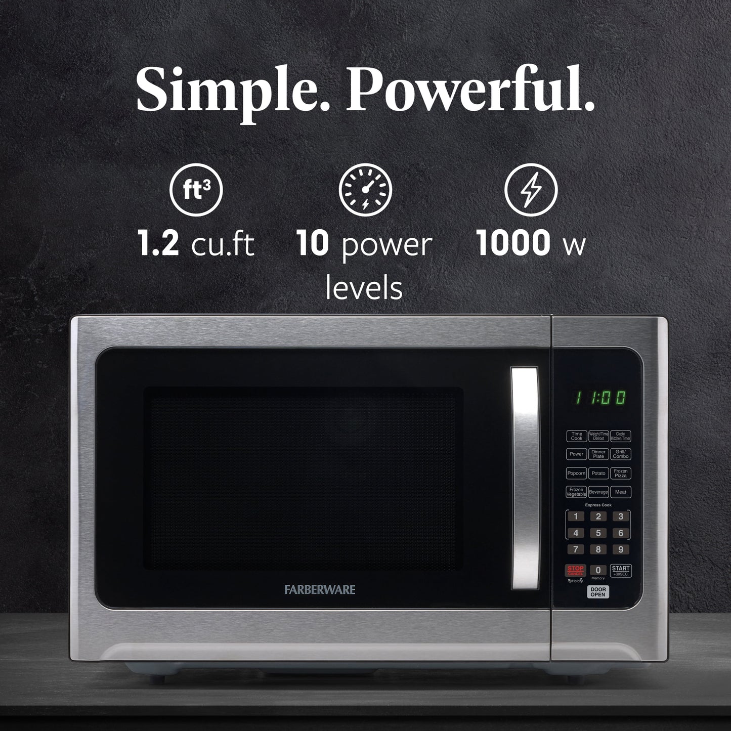 Farberware Countertop Microwave Oven with LED Lighting and Child Lock, 1.2 cu ft