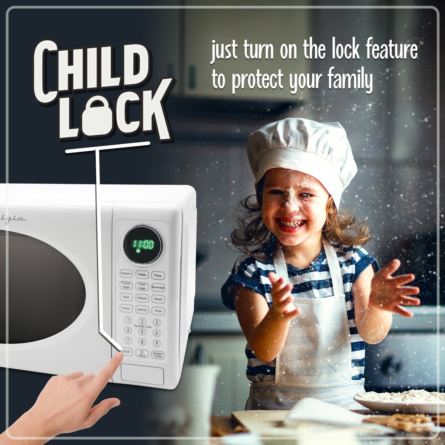 Nostalgia 0.7 Cu. ft. Modern Retro Countertop Microwave Oven and Accessory Bundle, White