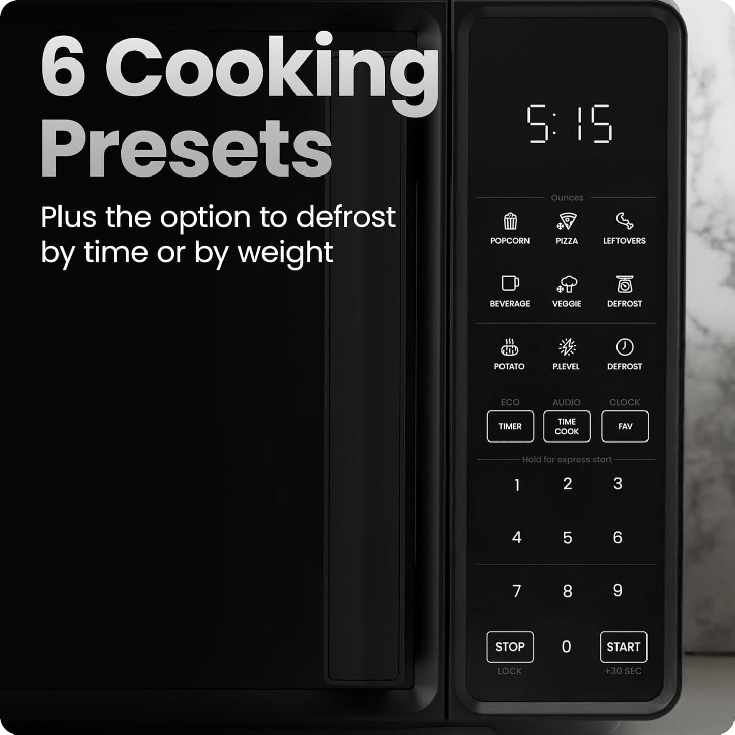 Countertop Microwave Oven 0. Cu. Ft., 700 with 10 Power Levels, 6 Cooking Presets, Safety Lock, & Mute Button - Black
