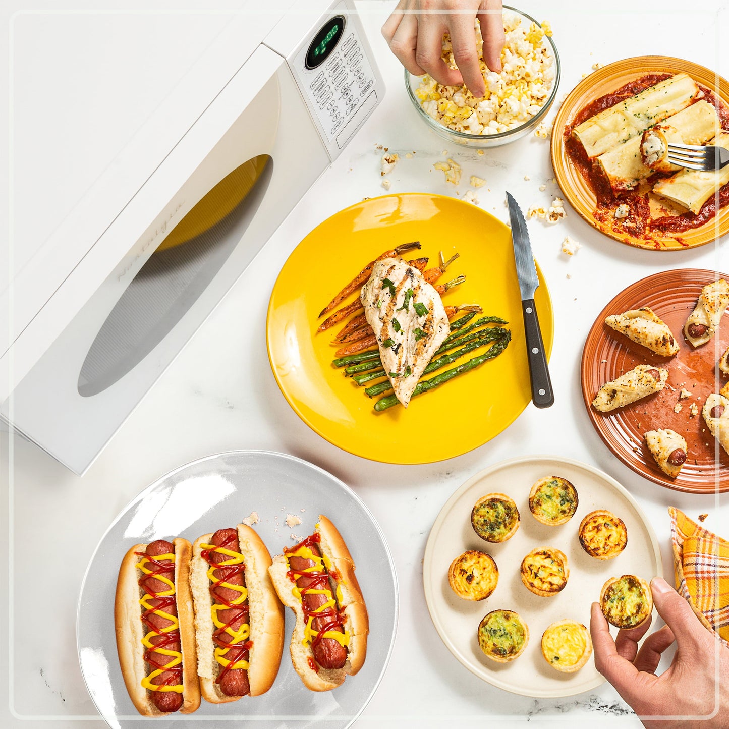 Nostalgia 0.7 Cu. ft. Modern Retro Countertop Microwave Oven and Accessory Bundle, White
