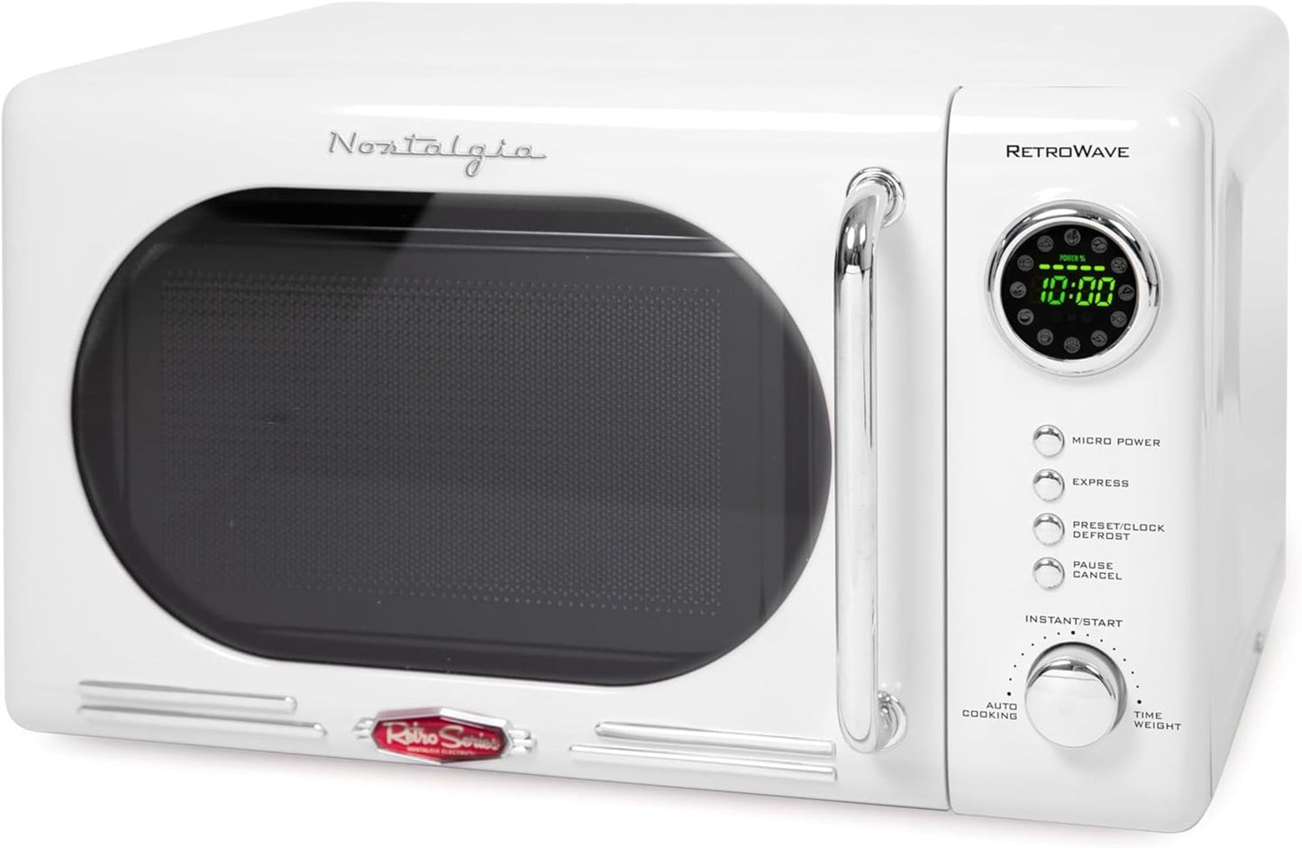 Nostalgia Retro Compact Countertop Microwave Oven - 0.7 Cu. Ft. - 700-Watts with LED Digital Display - Child Lock - Easy Clean Interior - Pink