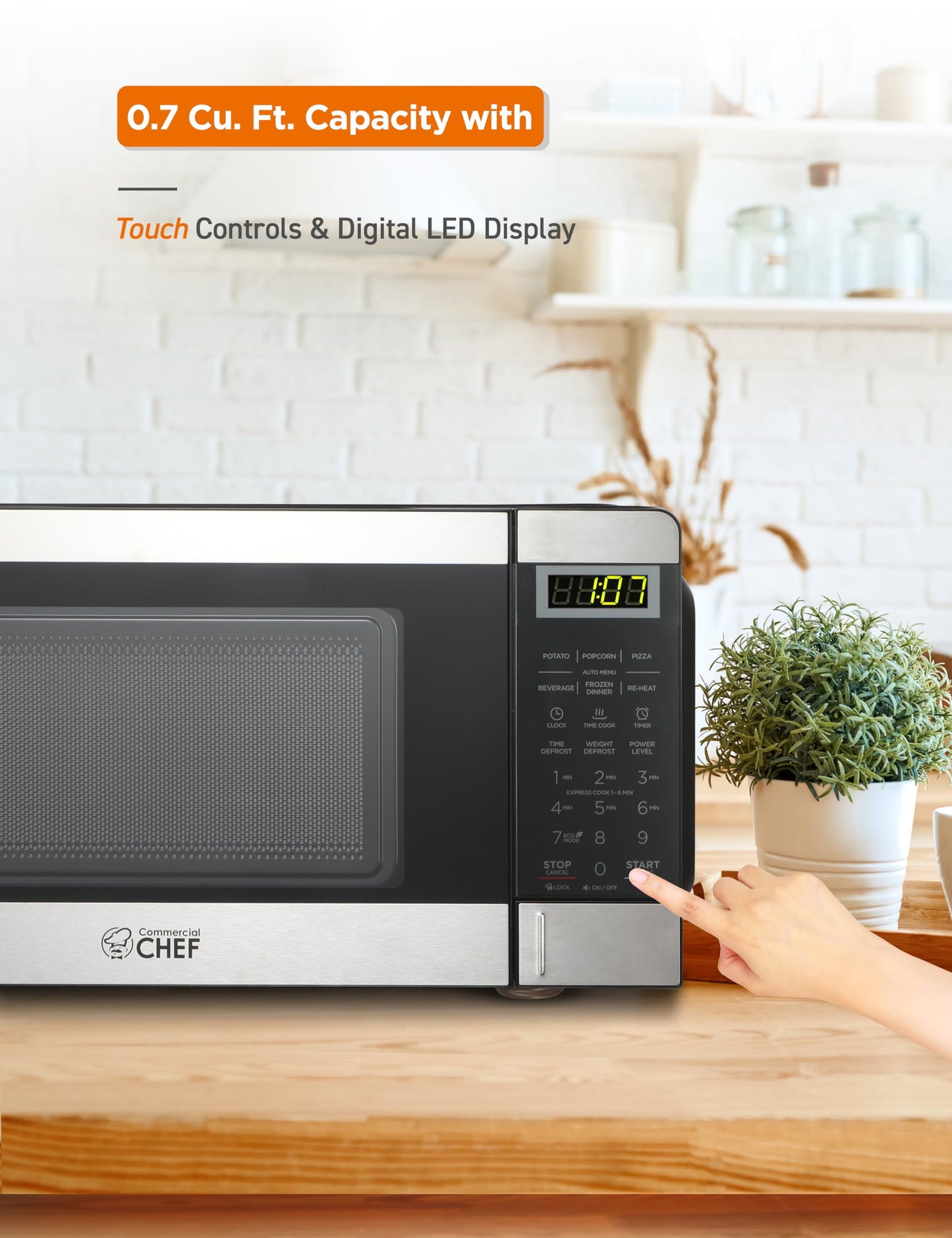 Commercial Chef CHM770SS Countertop Microwave Oven, 0.7 Cubic feet, Stainless Steel, Condition: New