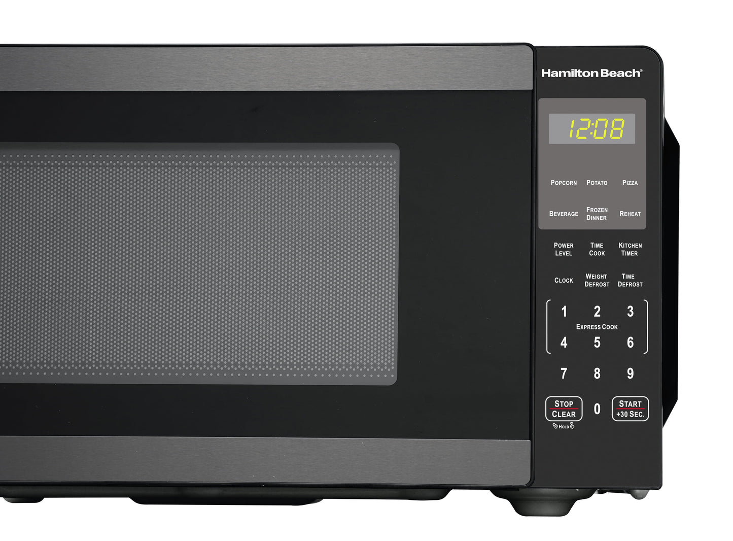 Hamilton Beach 0.9 Cu ft Countertop Microwave Oven, 900 Watts, Black Stainless Steel, New