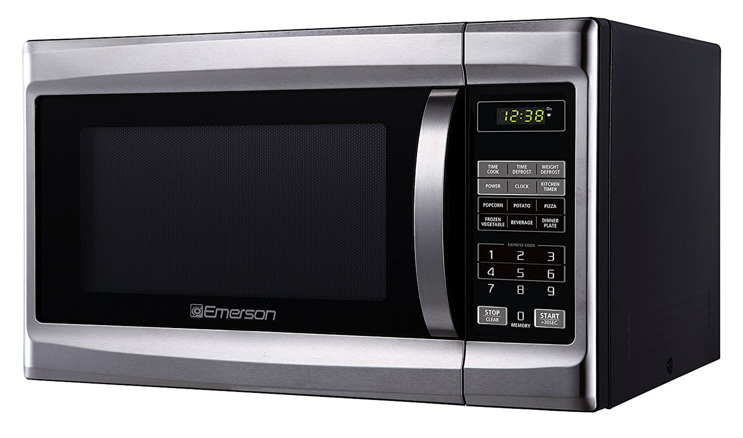 Emerson 1.3 Cu Ft 1000 Watt, Touch Control Microwave Oven, Stainless Steel/Black, MW1338SB