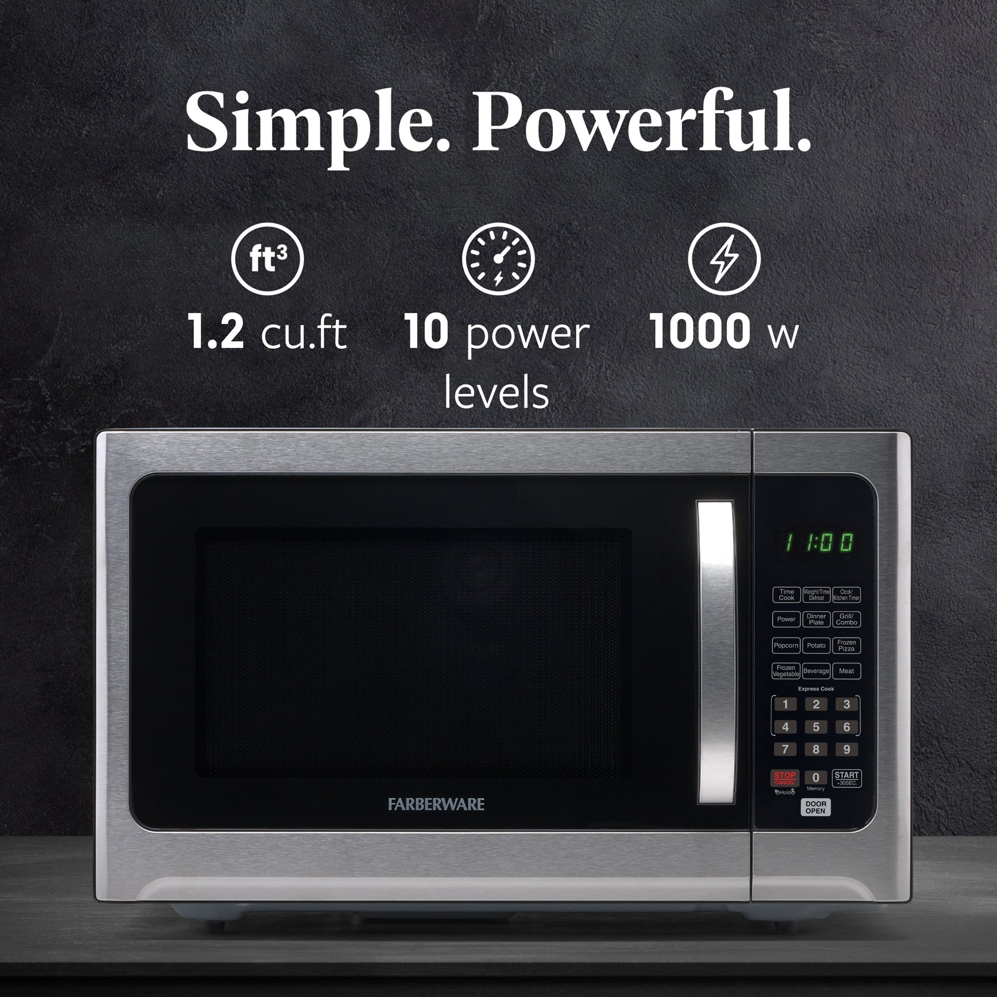 Farberware Countertop Microwave Oven with LED Lighting and Child Lock, 1.2 cu ft