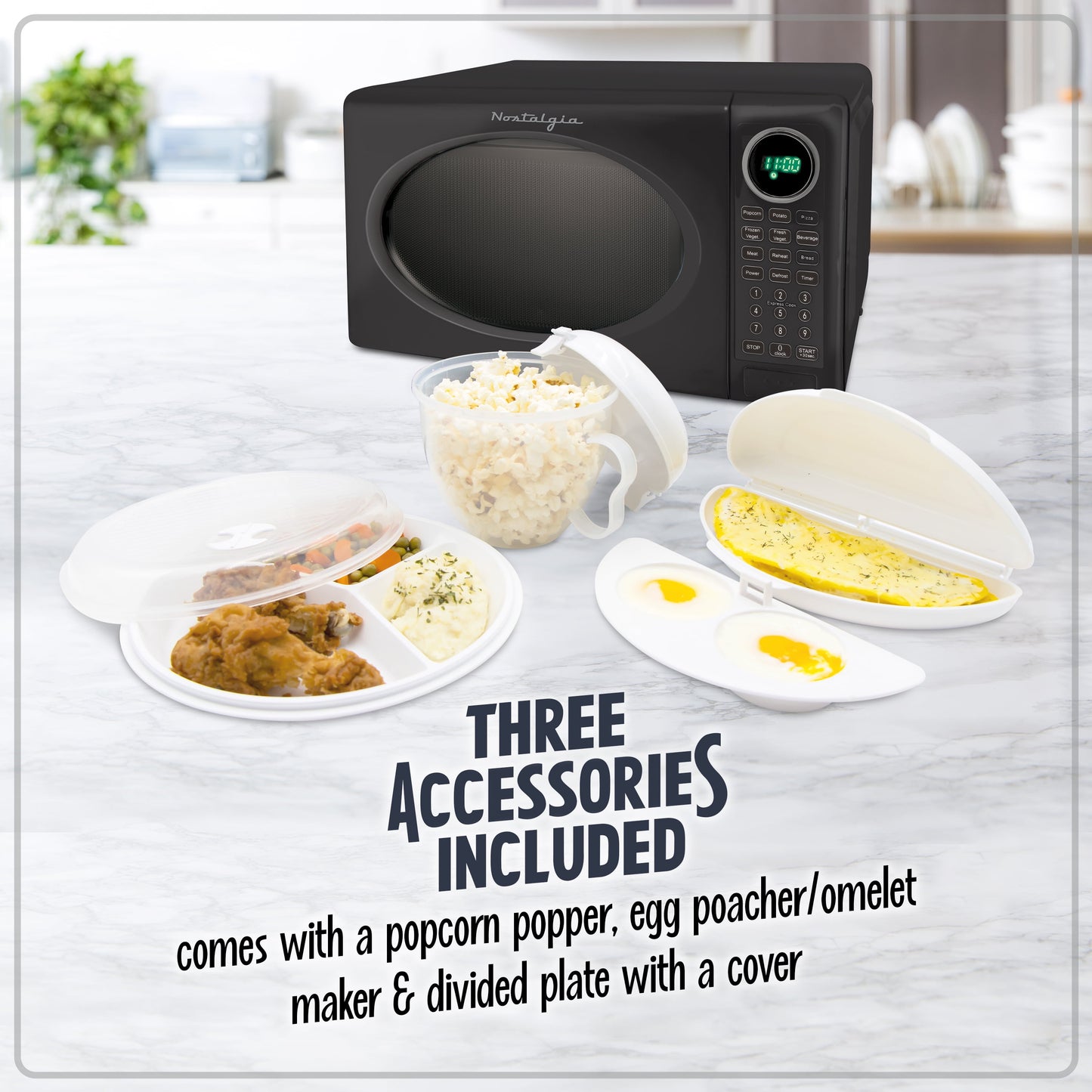 Nostalgia 0.7 Cu. ft. Modern Retro Set Countertop Microwave Oven in Black