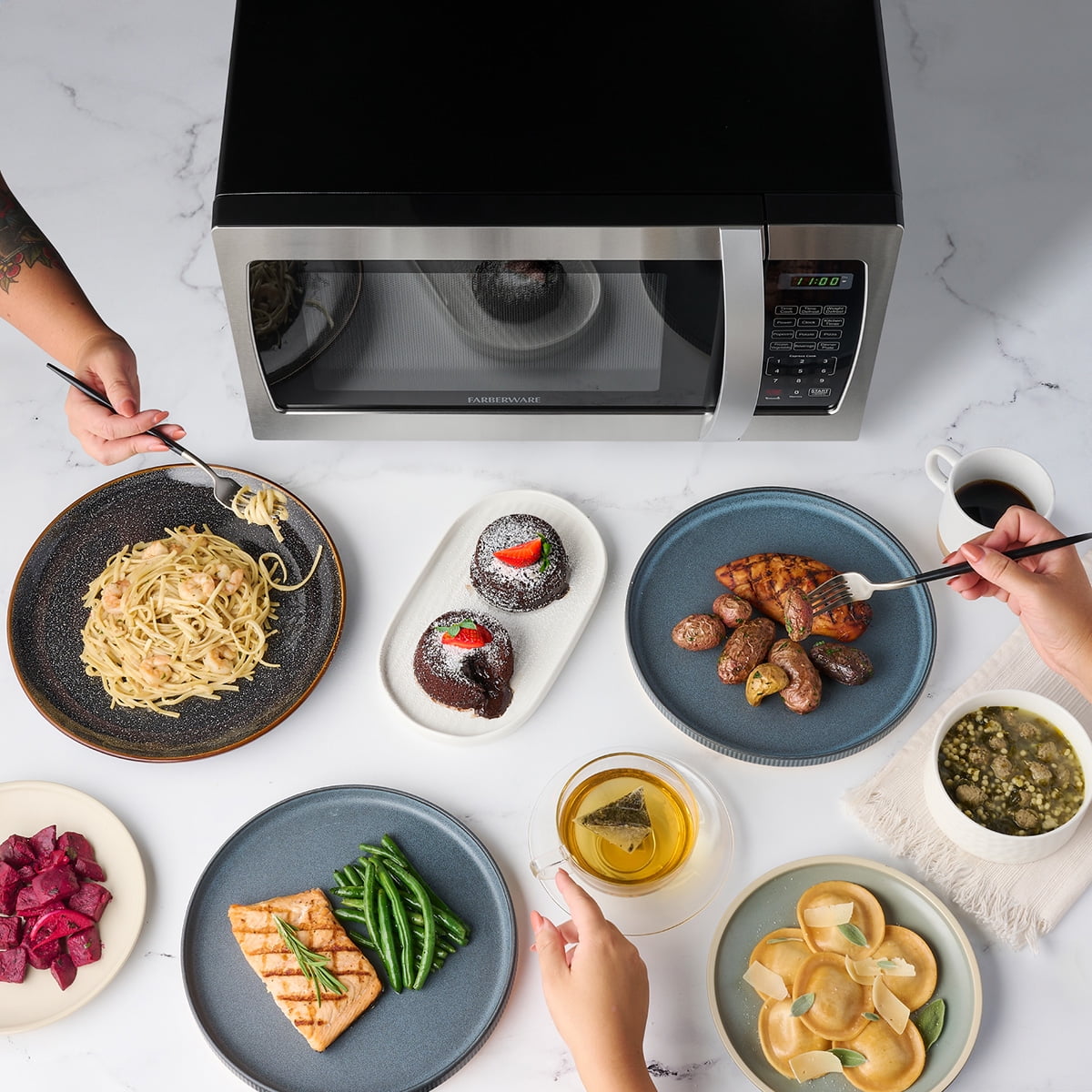 Farberware Smart Sensor Countertop Microwave Oven with LED Lighting & Child Lock, 1.3 Cu Ft