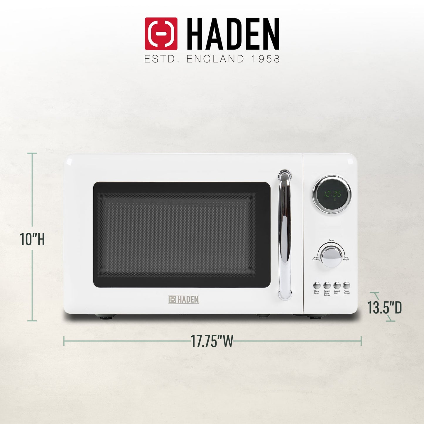 Haden 700W 0.7 Cubic Foot Microwave Oven w/ Digital Controls, Ivory/Chrome
