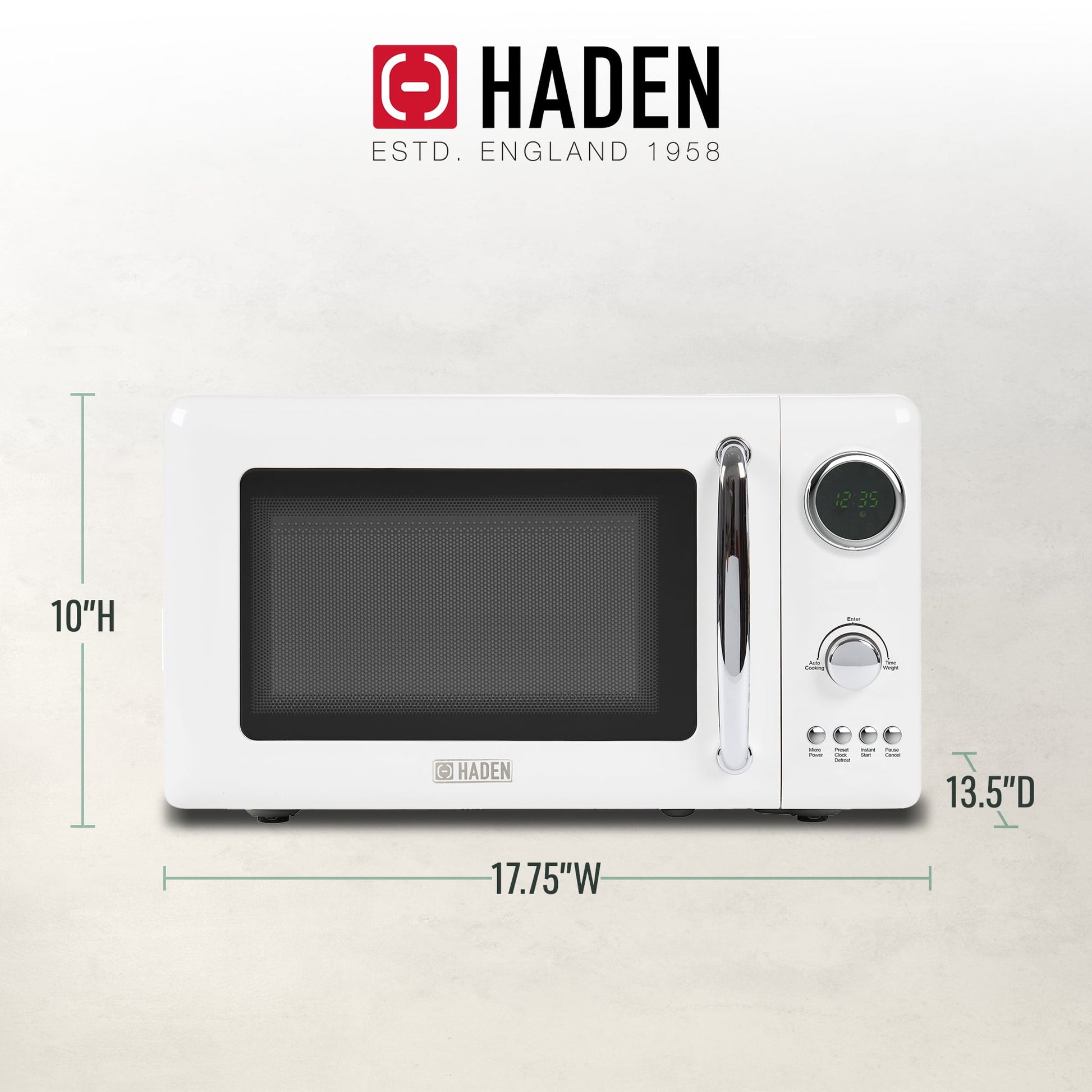 Haden 700W 0.7 Cubic Foot Microwave Oven w/ Digital Controls, Ivory/Chrome