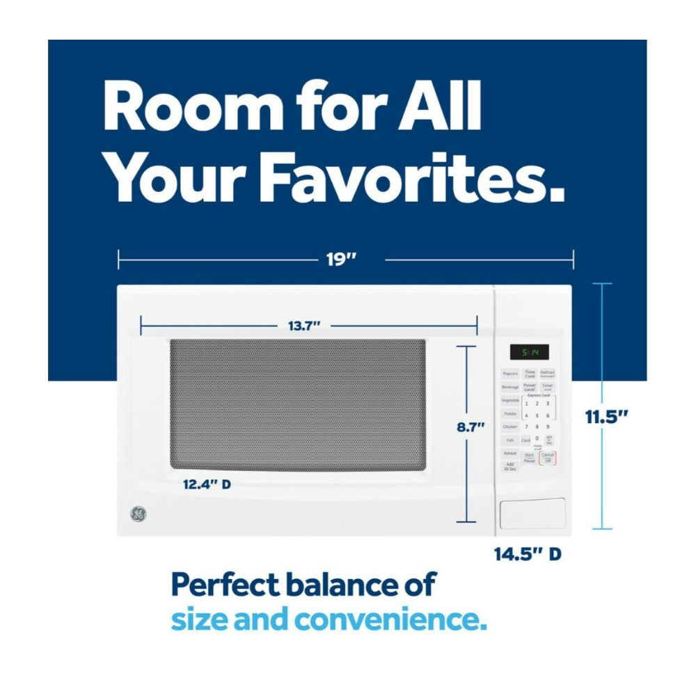 GE GCST14S1WWW 1.4 Cu. Ft. Countertop Microwave Oven with Weight and Time Defrost, Two-Step Child Lock, and Instant-On Controls (White on White)