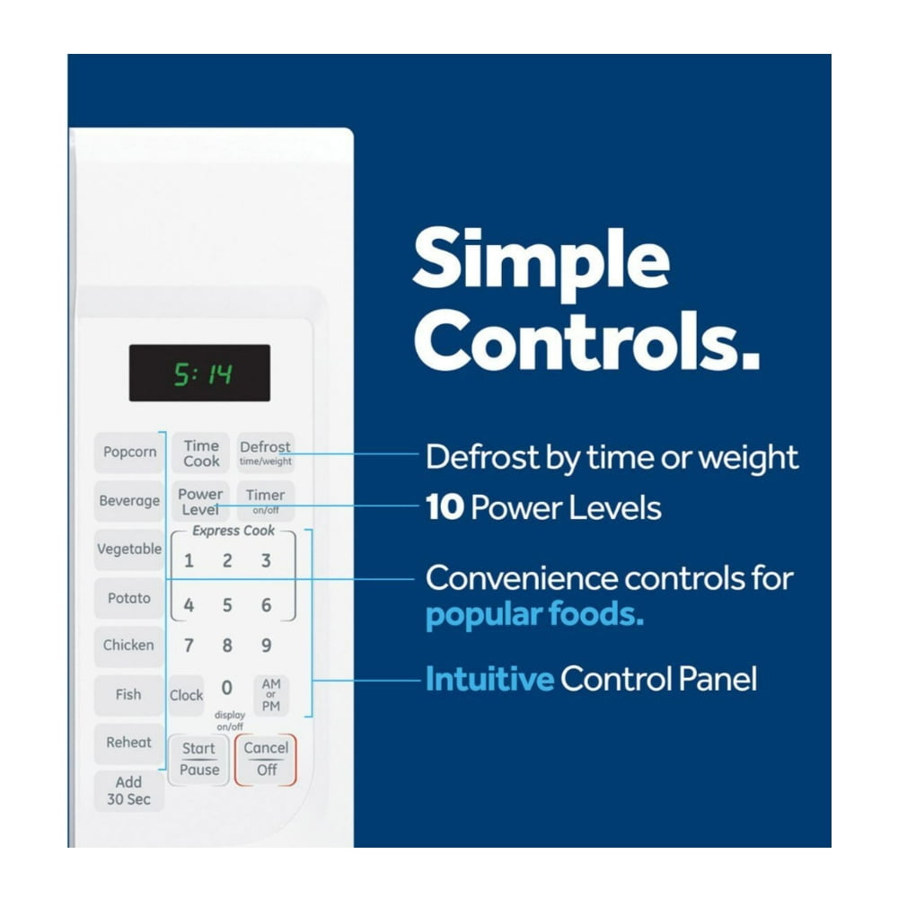 GE GCST14S1WWW 1.4 Cu. Ft. Countertop Microwave Oven with Weight and Time Defrost, Two-Step Child Lock, and Instant-On Controls (White on White)
