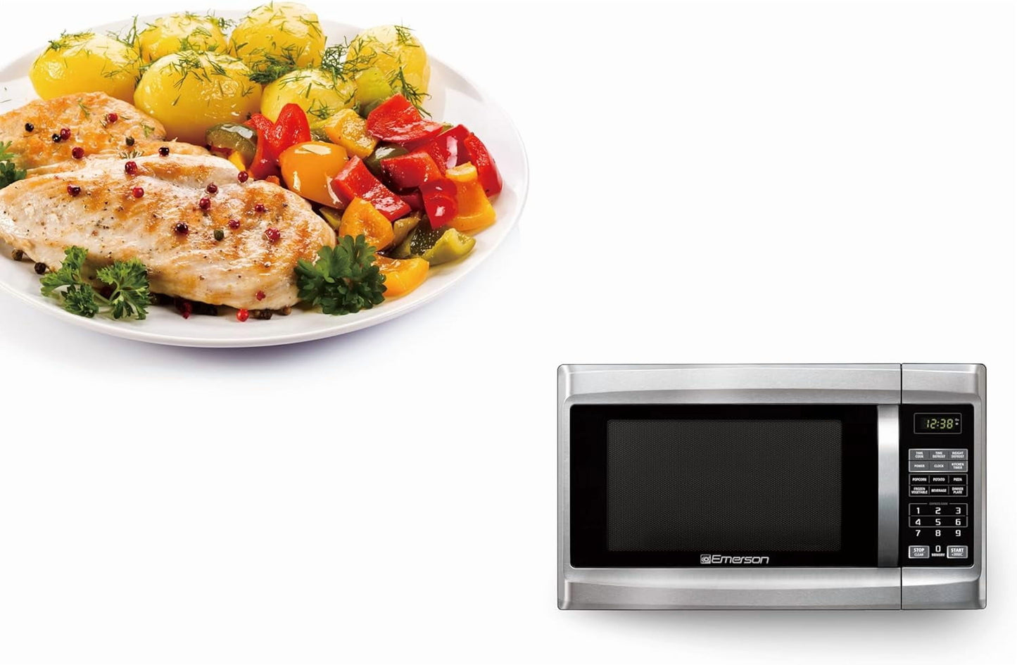 Emerson 1.3 Cu Ft 1000 Watt, Touch Control Microwave Oven, Stainless Steel/Black, MW1338SB