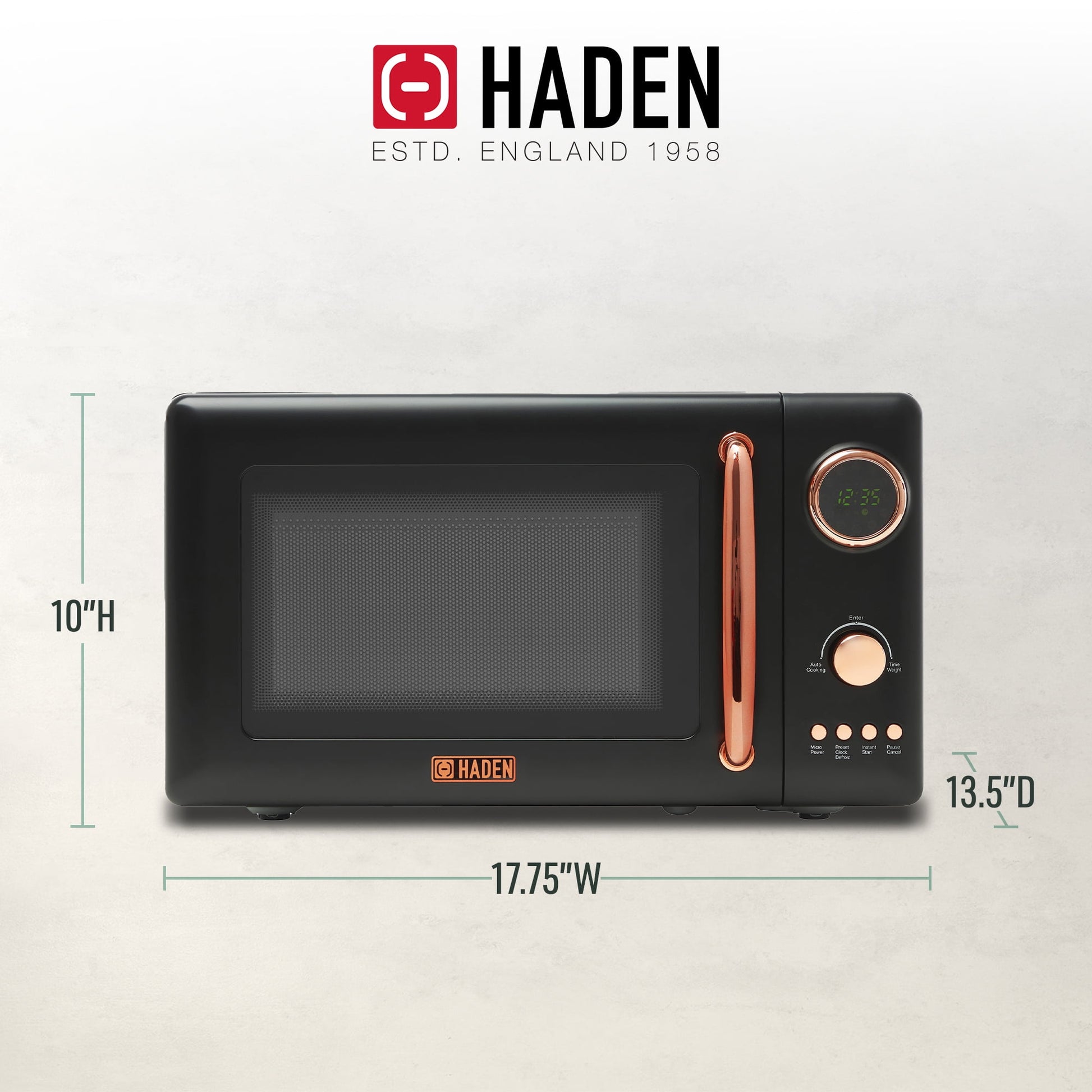 Haden 700W 0.7 Cubic Foot Microwave Oven w/ Digital Controls, Black/Copper