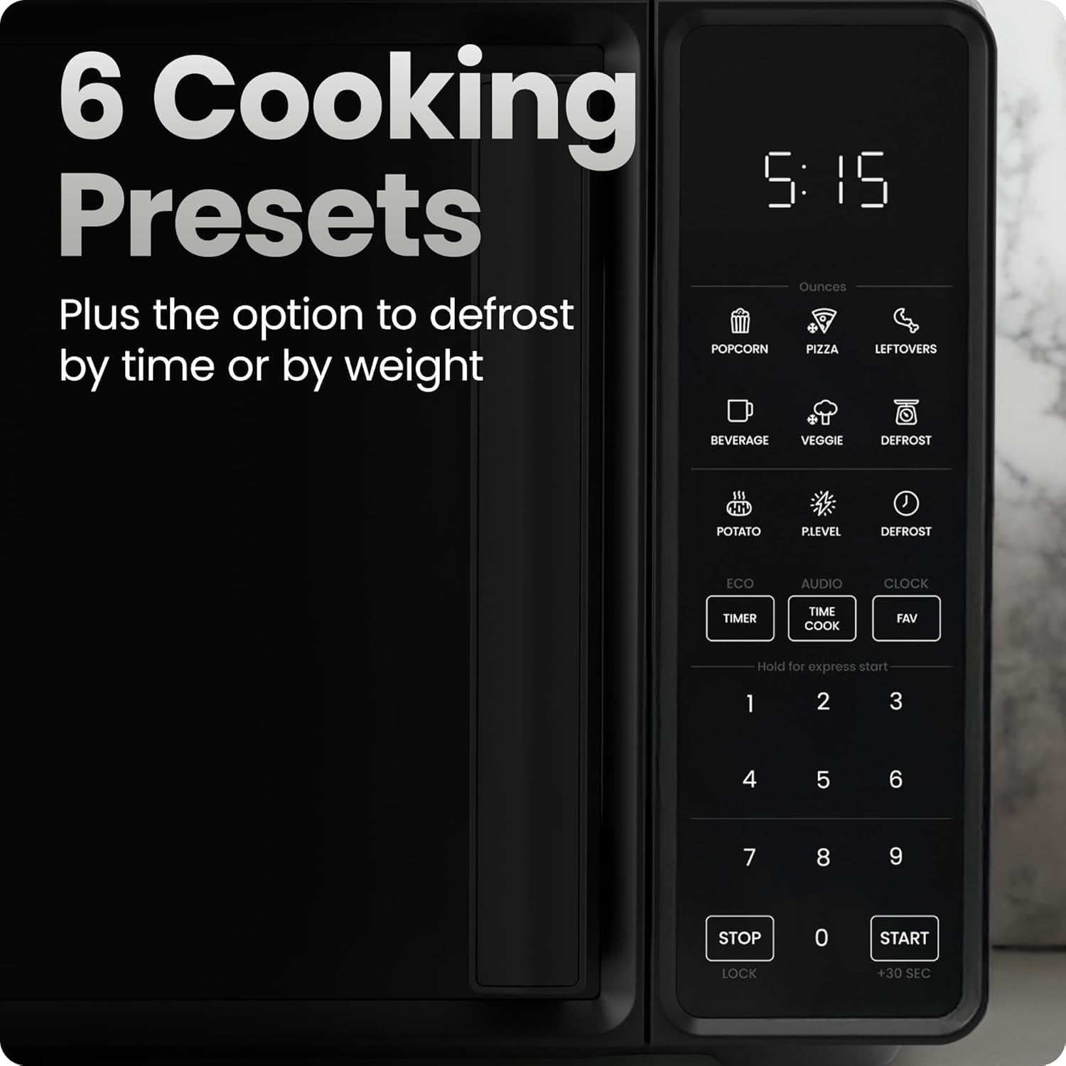 Countertop Microwave Oven 0. Cu. Ft., 700  with 10 Power Levels, 6 Cooking Presets,  Safety Lock, & Mute Button - Black