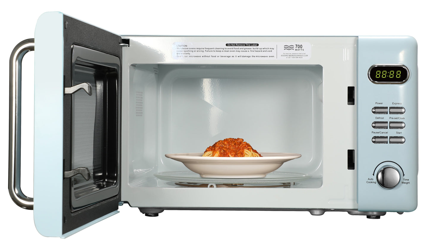 Emerson 0.7 Cu Ft, 700W Thunderbird Blue Retro Countertop Microwave Oven, MWR7020BL