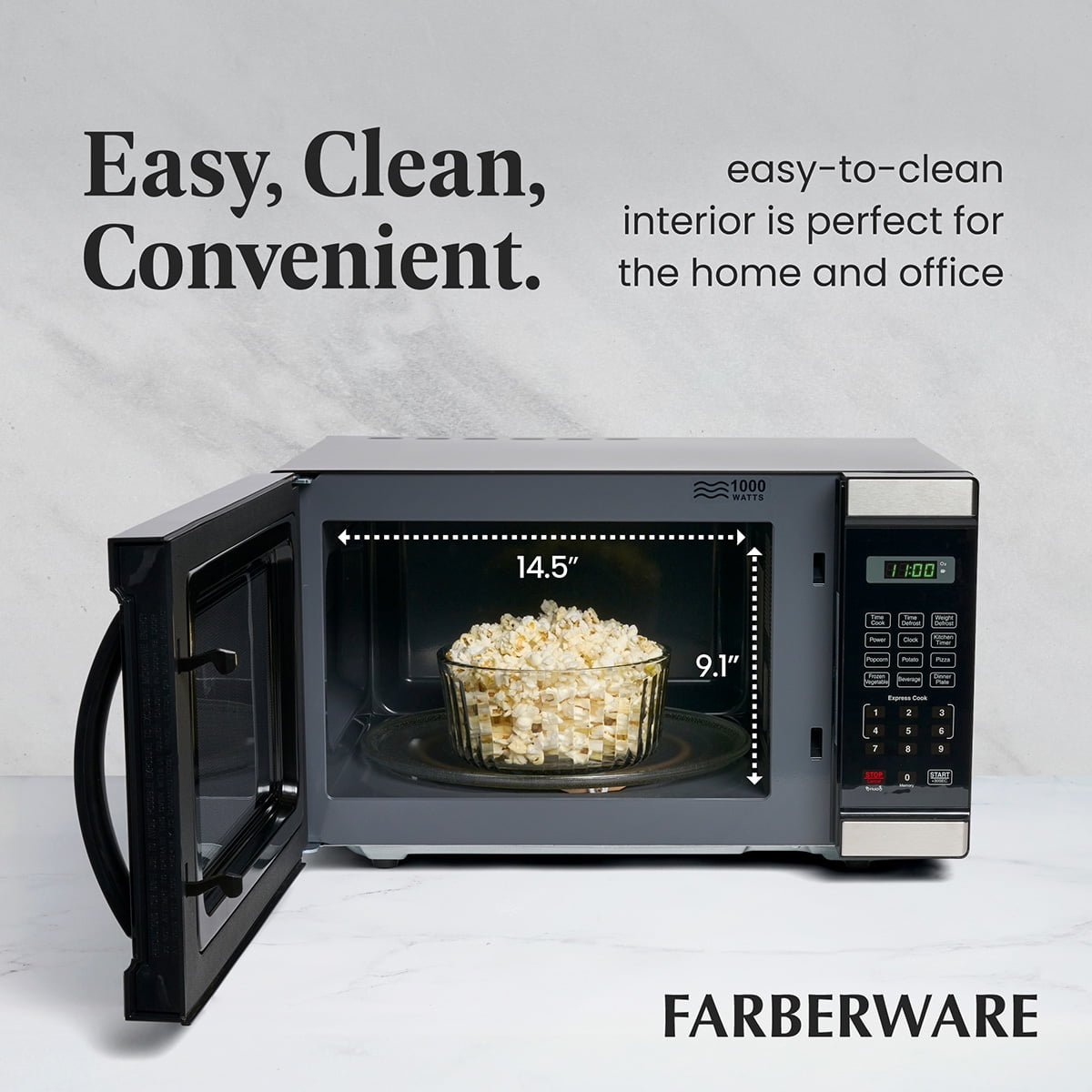Farberware Countertop Microwave Oven with LED Lighting & Child Lock, 0.7 Cu Ft Black