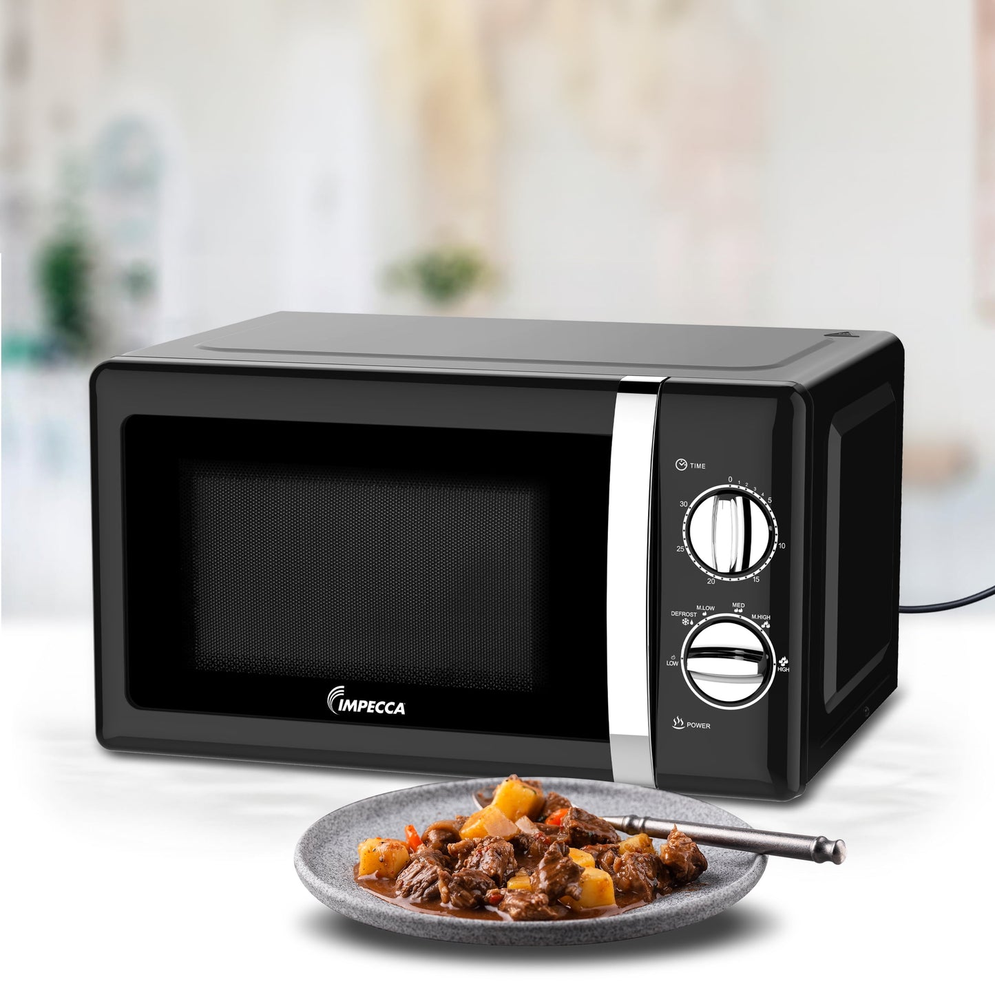 Impecca Mechanical Microwave 0.7 Cubic Feet, Retro Design, Black