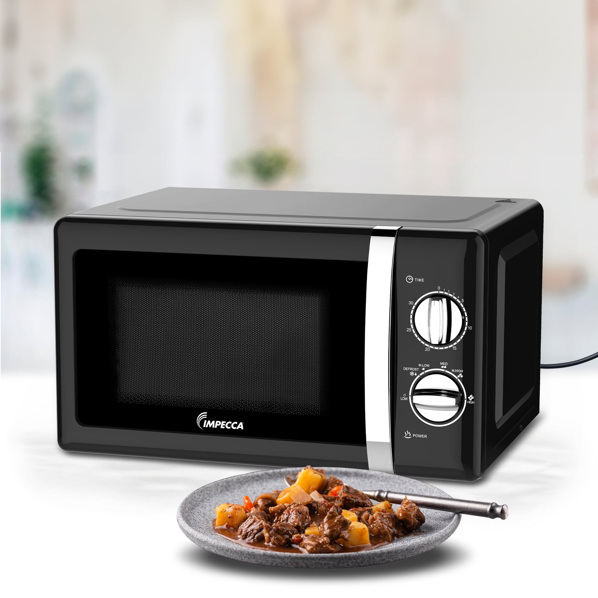 Impecca Mechanical Microwave 0.7 Cubic Feet, Retro Design, Black