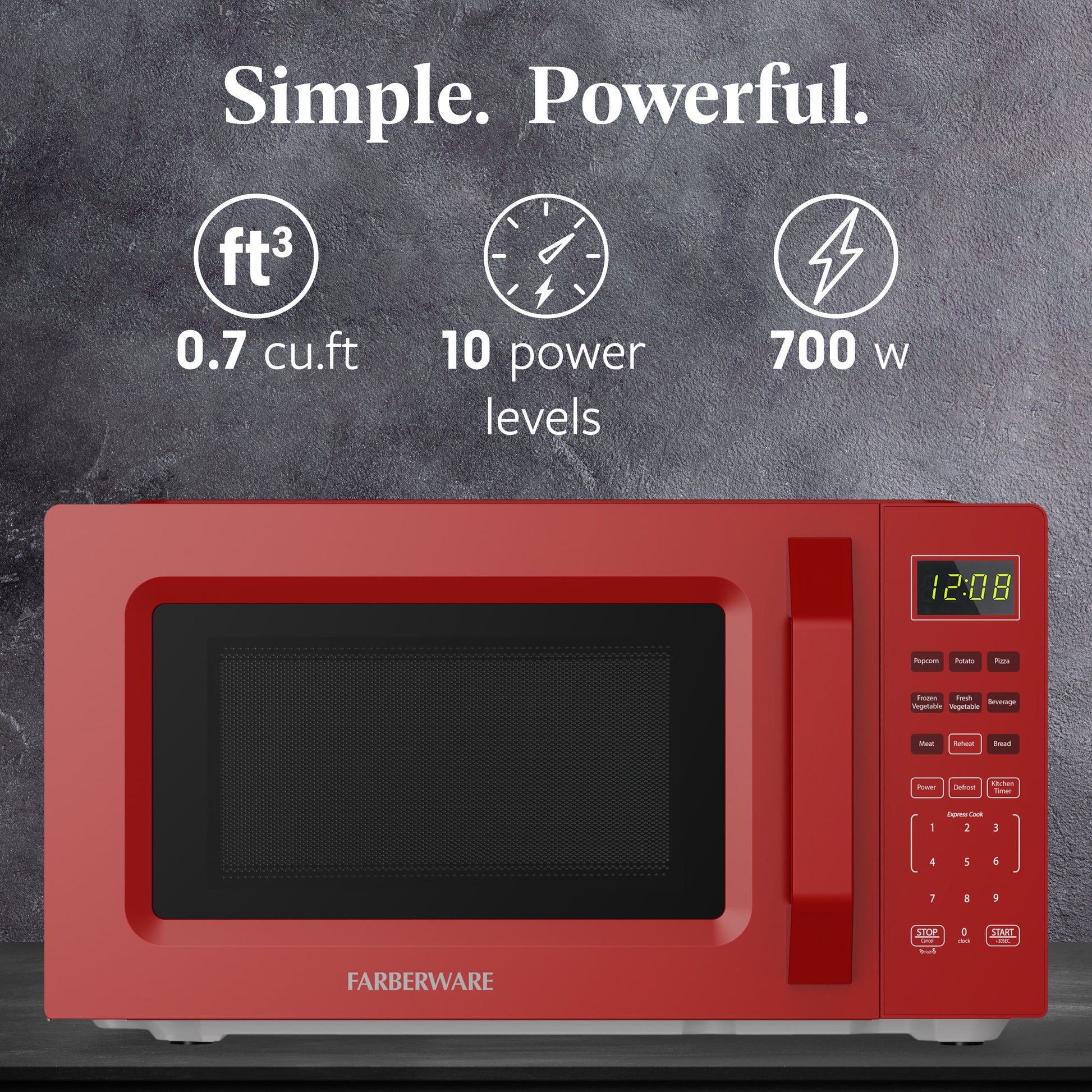 Farberware 700-Watt Compact Countertop Microwave Oven – 0.7 Cu. Ft., Red