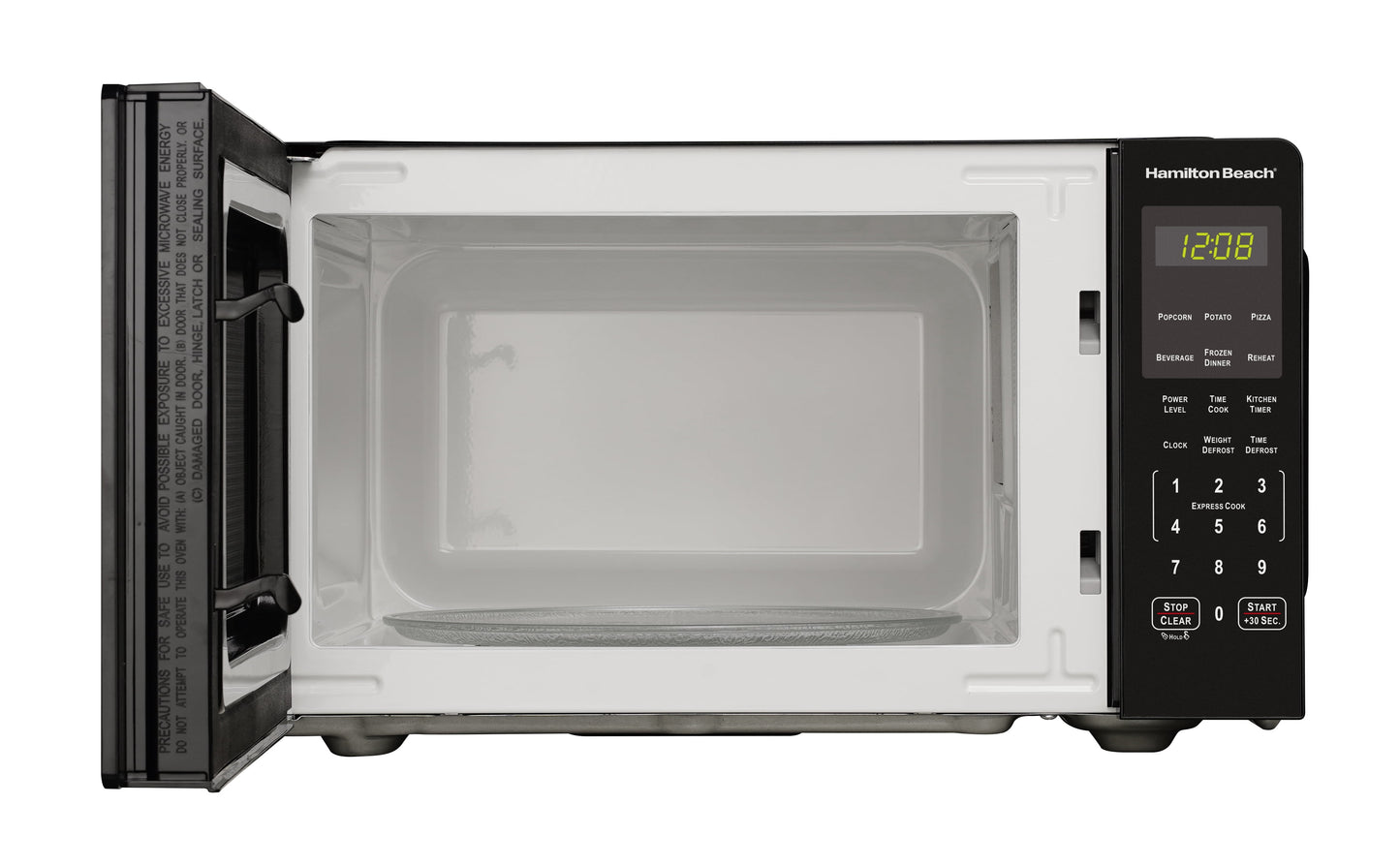 Hamilton Beach 0.9 Cu ft Countertop Microwave Oven, 900 Watts, Black Stainless Steel, New