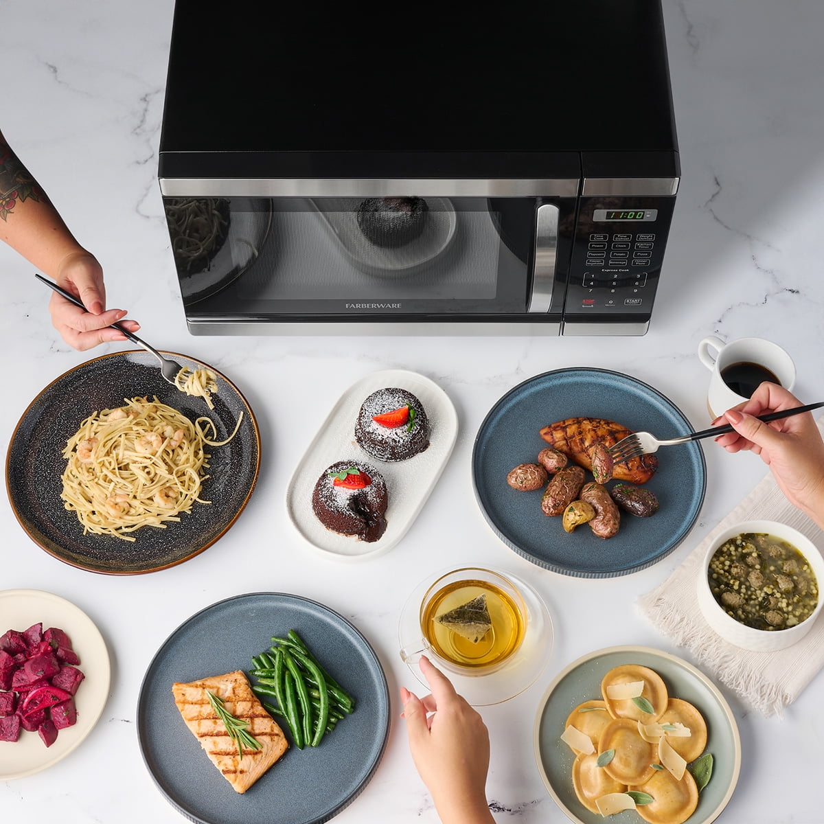 Farberware Countertop Microwave Oven with LED Lighting & Child Lock, 0.7 Cu Ft Black