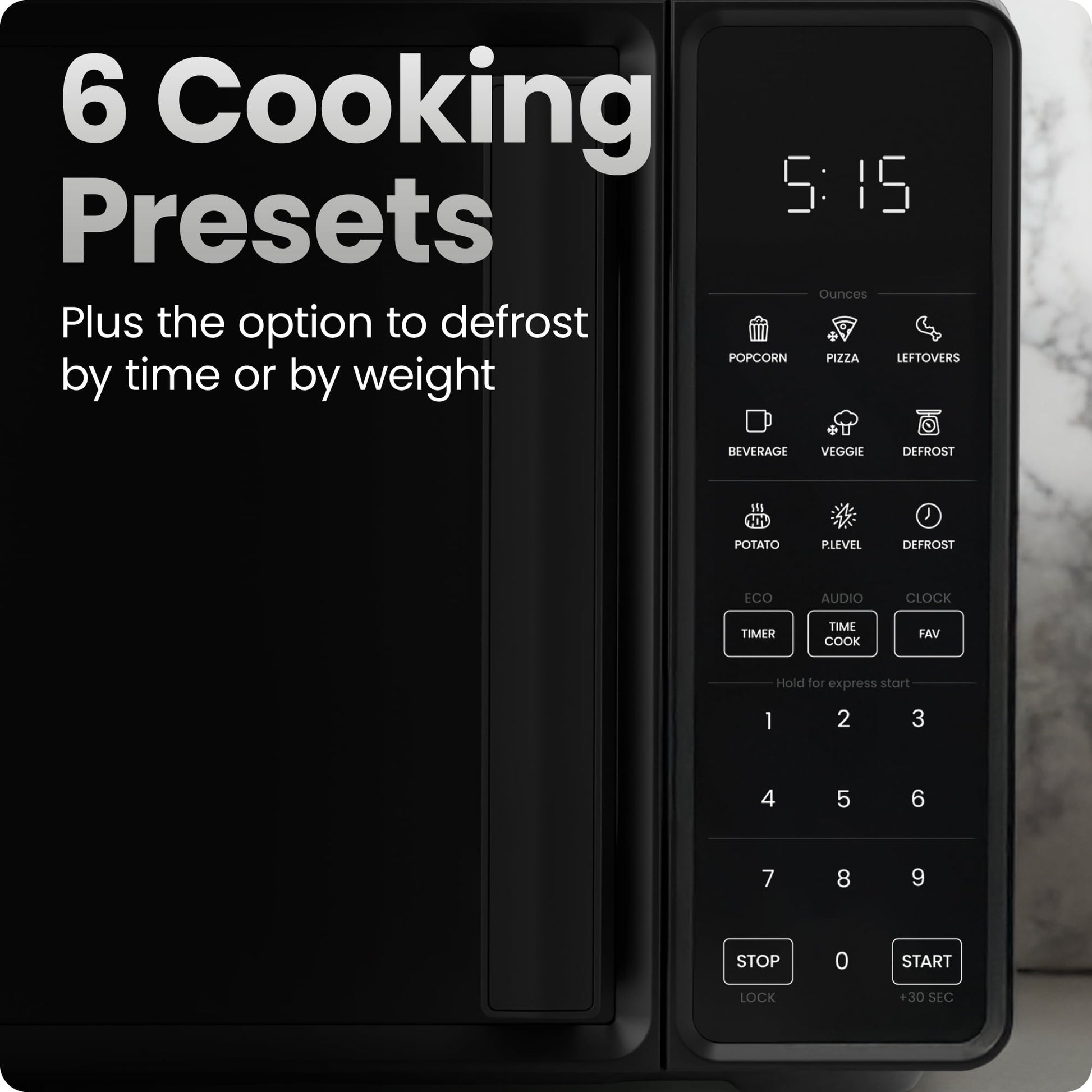 Chefman Countertop Microwave Oven 0.7 Cu. Ft., 700 Watts with 6 Presets and 10 Power Levels - Black