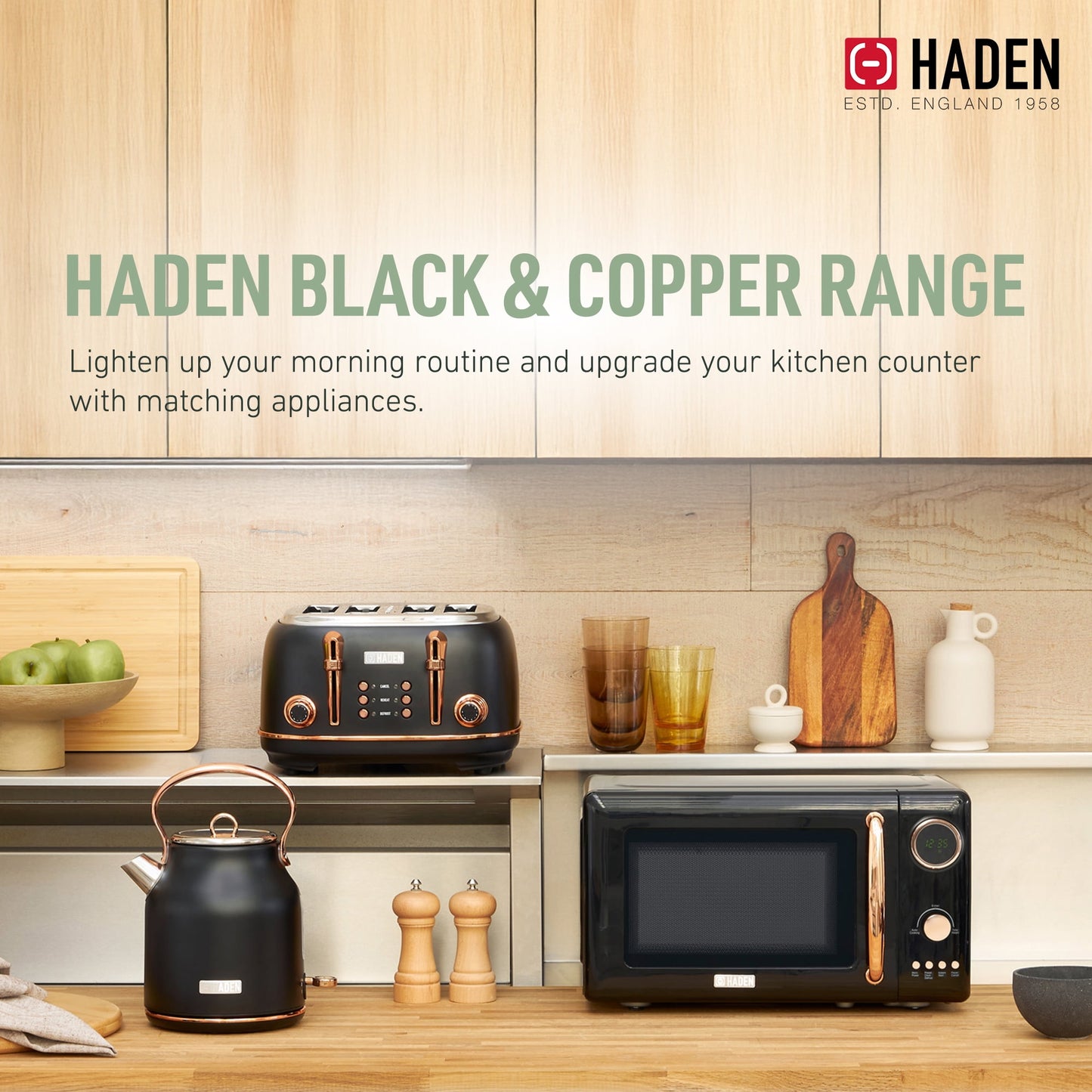 Haden 700W 0.7 Cubic Foot Microwave Oven w/ Digital Controls, Black/Copper
