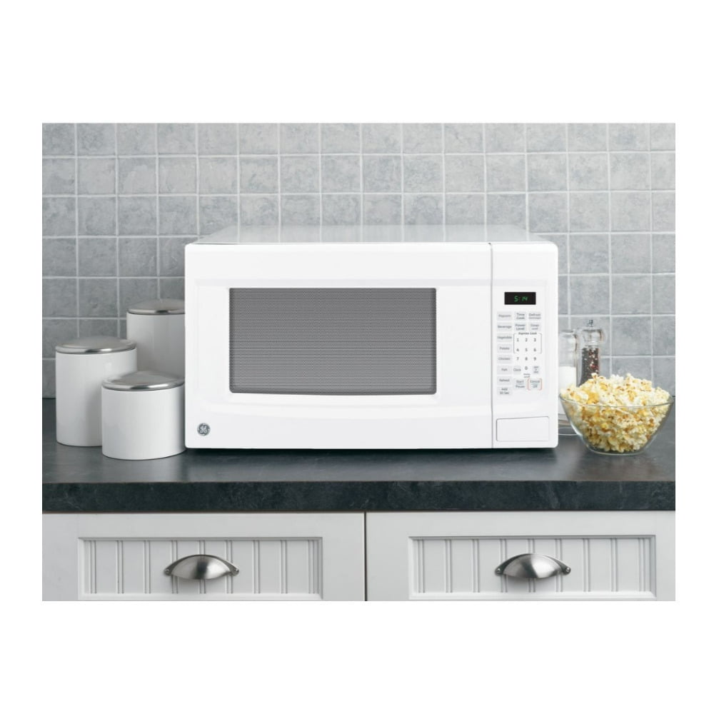 GE GCST14S1WWW 1.4 Cu. Ft. Countertop Microwave Oven with Weight and Time Defrost, Two-Step Child Lock, and Instant-On Controls (White on White)
