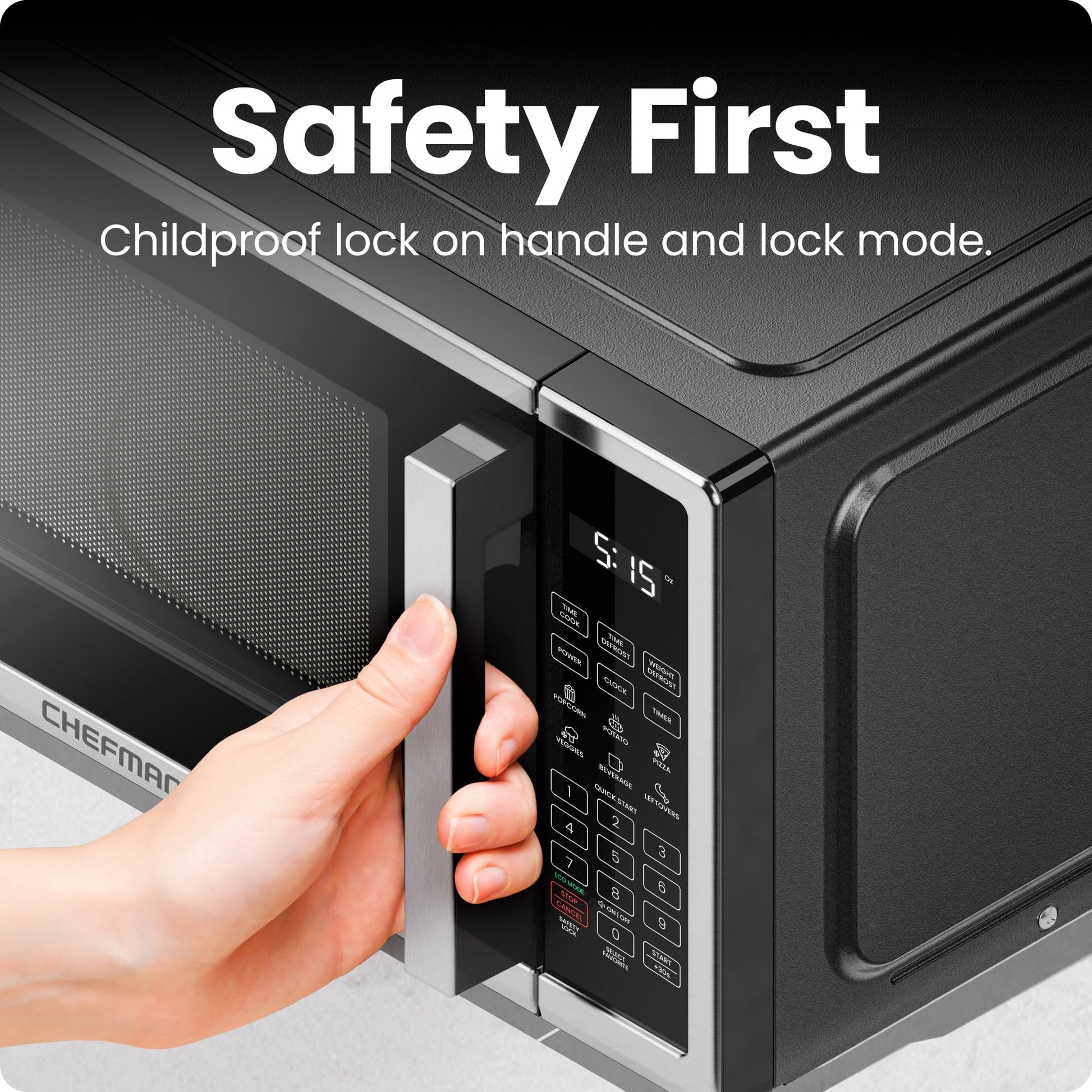 Chefman 1.1 Cu ft Countertop Microwave Oven, 1000 Watts - Stainless Steel