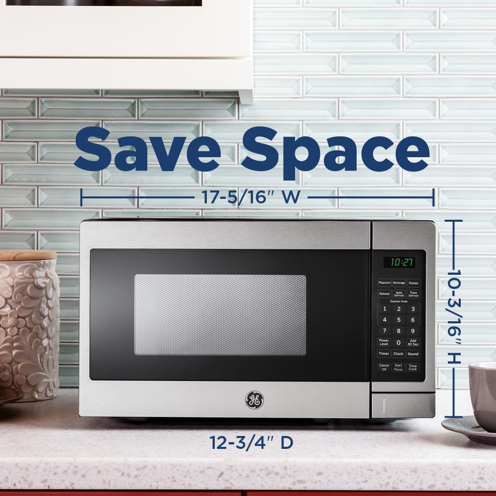 GE GCST07N1WSS Countertop Microwave Oven 700-watt Compact 0.7 Cu Ft Stainless Steel Bundle with 2 YR CPS Enhanced Protection Pack