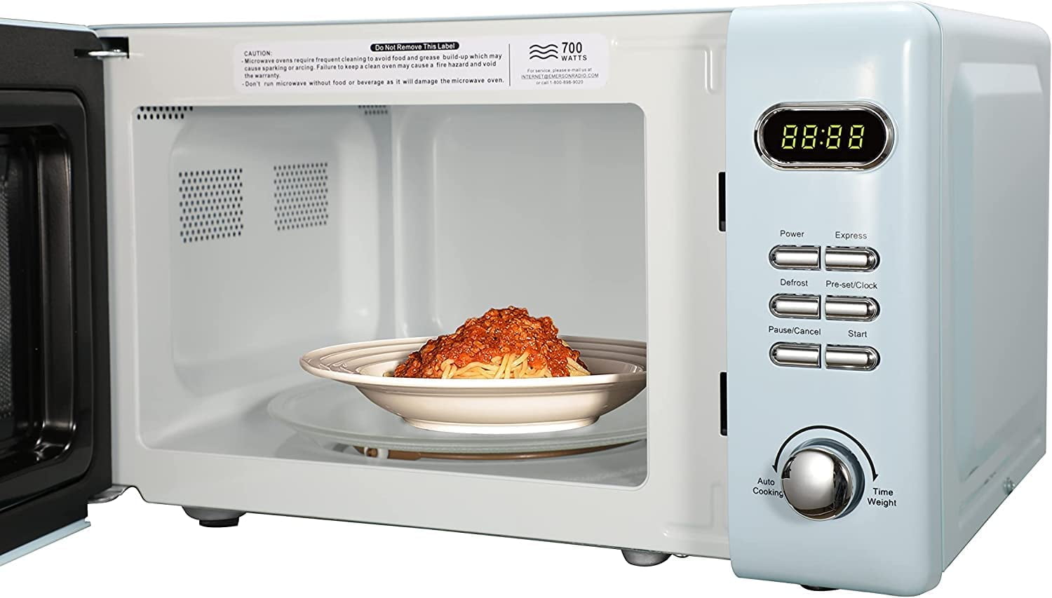 Emerson 0.7 Cu Ft, 700W Thunderbird Blue Retro Countertop Microwave Oven, MWR7020BL