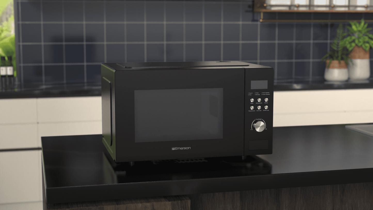Emerson 1.1 Cu. Ft., 1000W Black Countertop Microwave Oven, MW1101B
