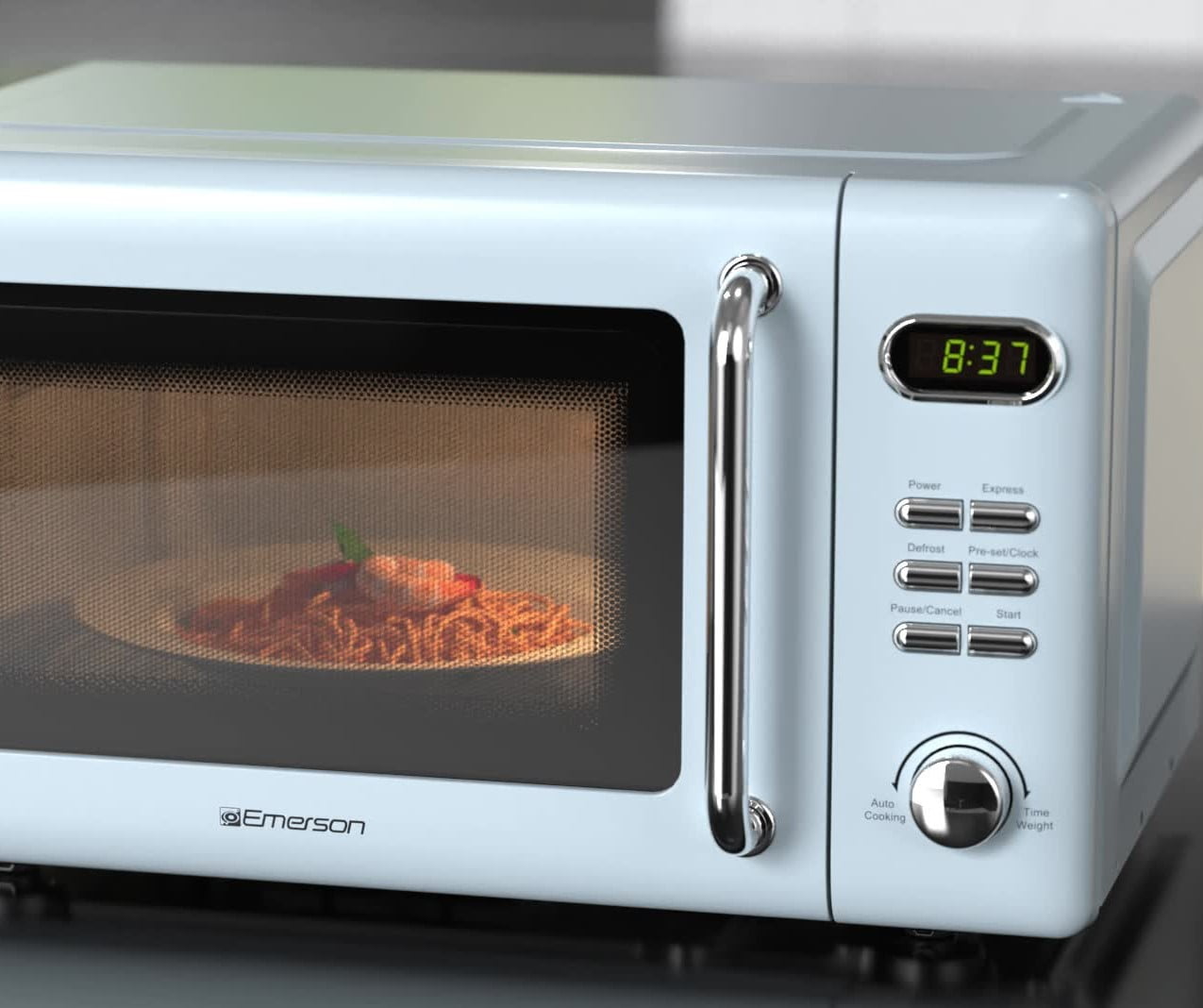 Emerson 0.7 Cu Ft, 700W Thunderbird Blue Retro Countertop Microwave Oven, MWR7020BL
