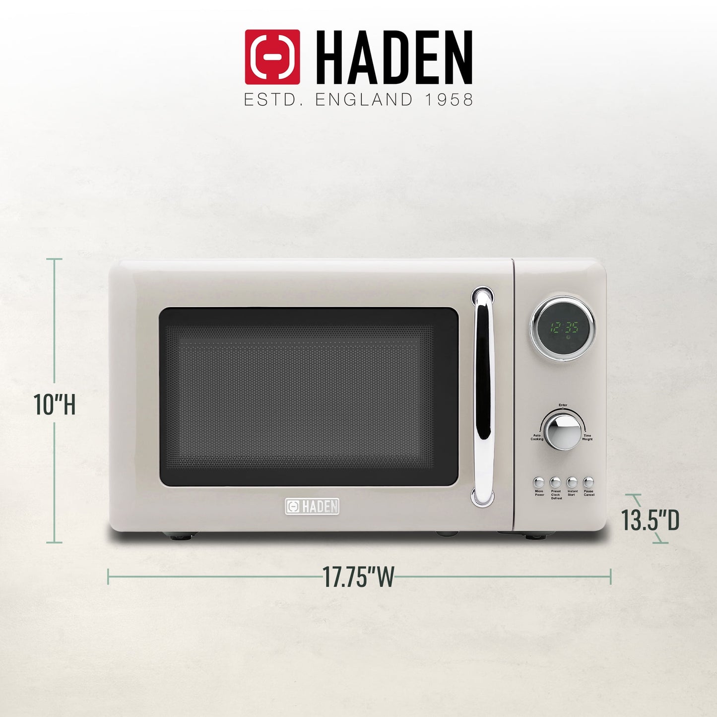 Haden 700W 0.7 Cubic Foot Microwave Oven w/ Digital Controls, Putty/Chrome