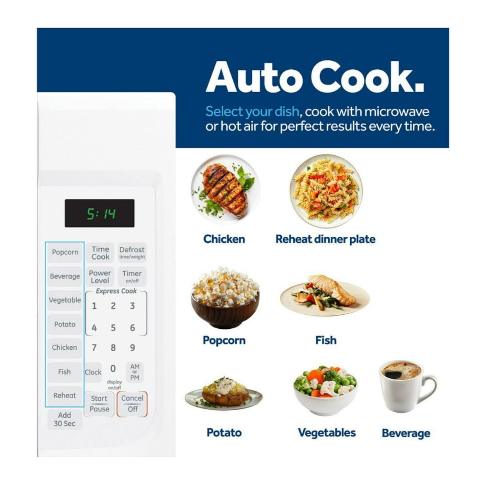 GE GCST14S1WWW 1.4 Cu. Ft. Countertop Microwave Oven with Weight and Time Defrost, Two-Step Child Lock, and Instant-On Controls (White on White)