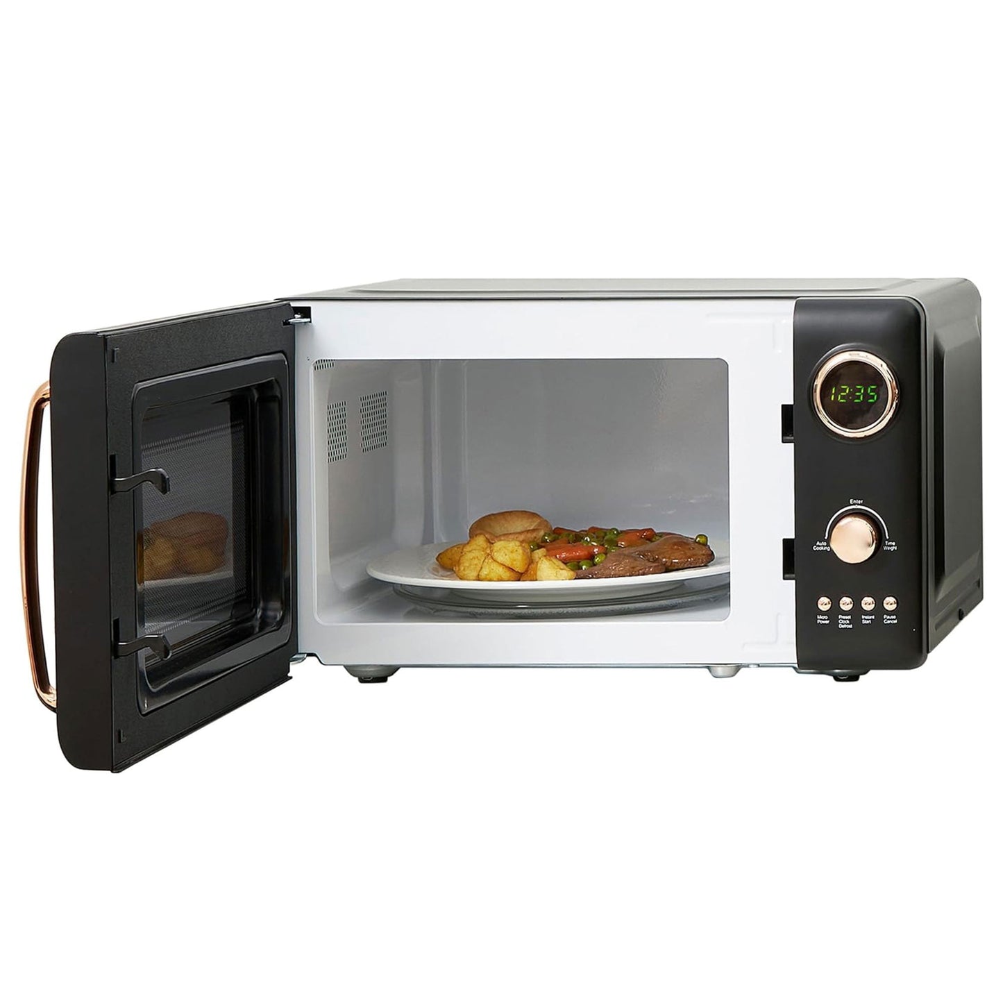 Haden 700W 0.7 Cubic Foot Microwave Oven w/ Digital Controls, Black/Copper
