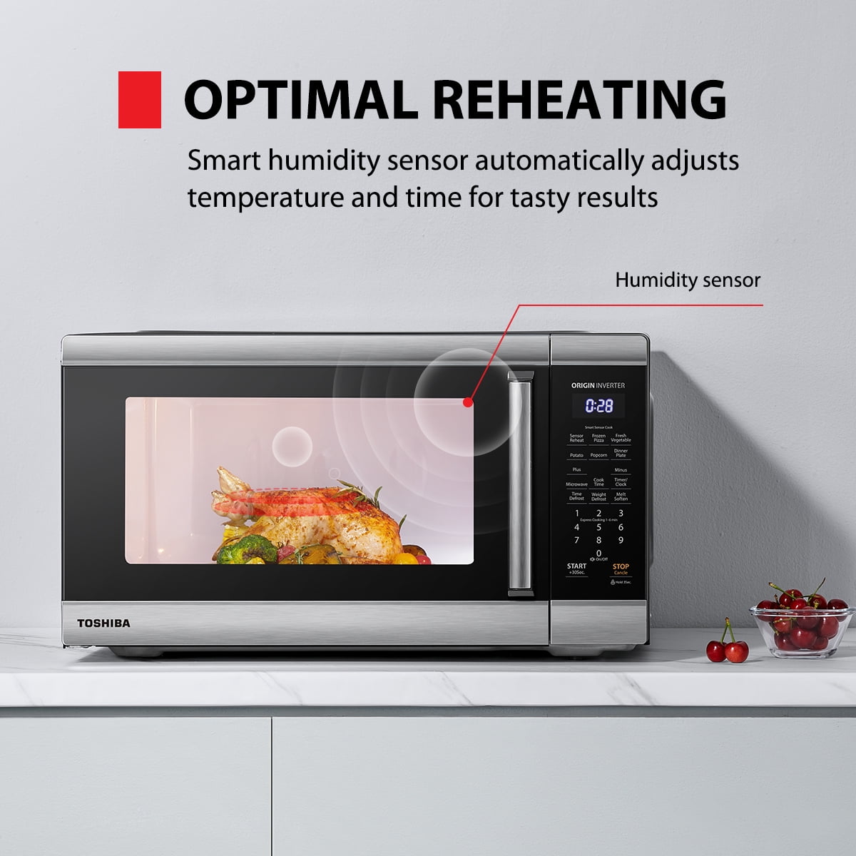 Toshiba 2.2 cu. ft. Countertop Microwave Oven, 1200 Watts, Stainless Steel
