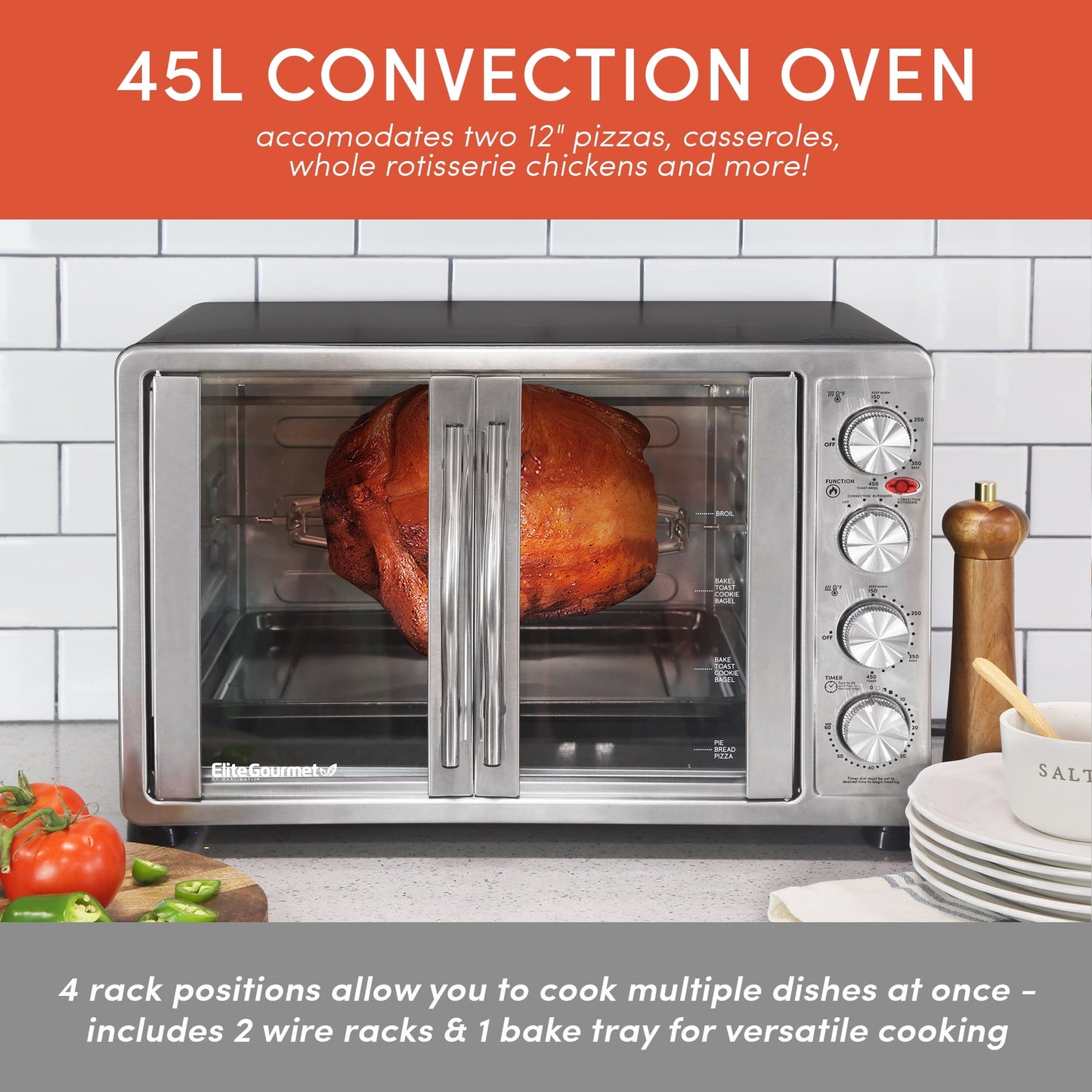 Elite Platinum Double Door Countertop Microwave Oven in Stainless Steel