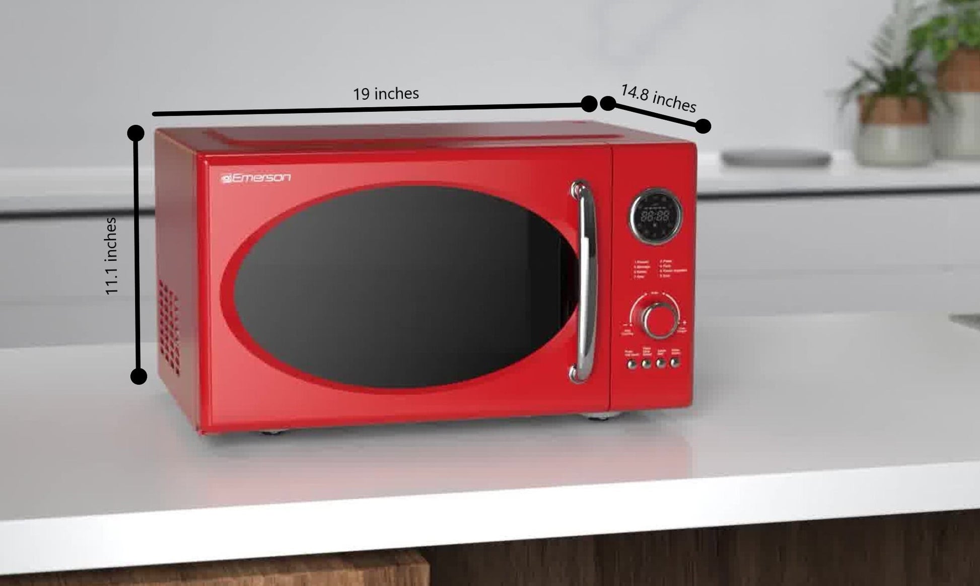 Emerson 0.9 Cu. Ft., 800W Retro Red Microwave Oven with Grill, MWRG0901RD