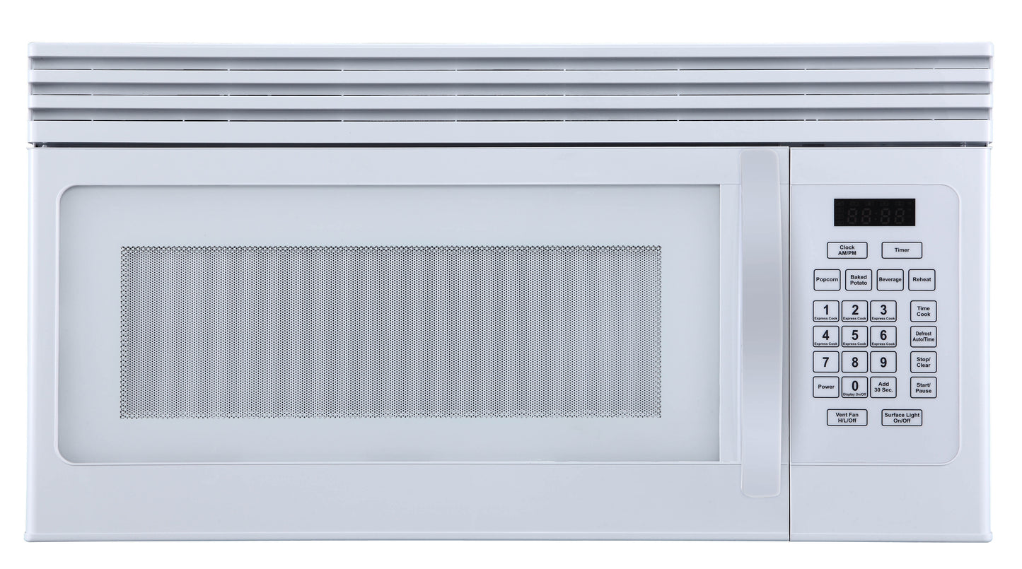 Black+Decker EM044KJNP10A 1.6-Cu. Ft. Over-the-Range Microwave with Top Mount Air Recirculation Vent, White