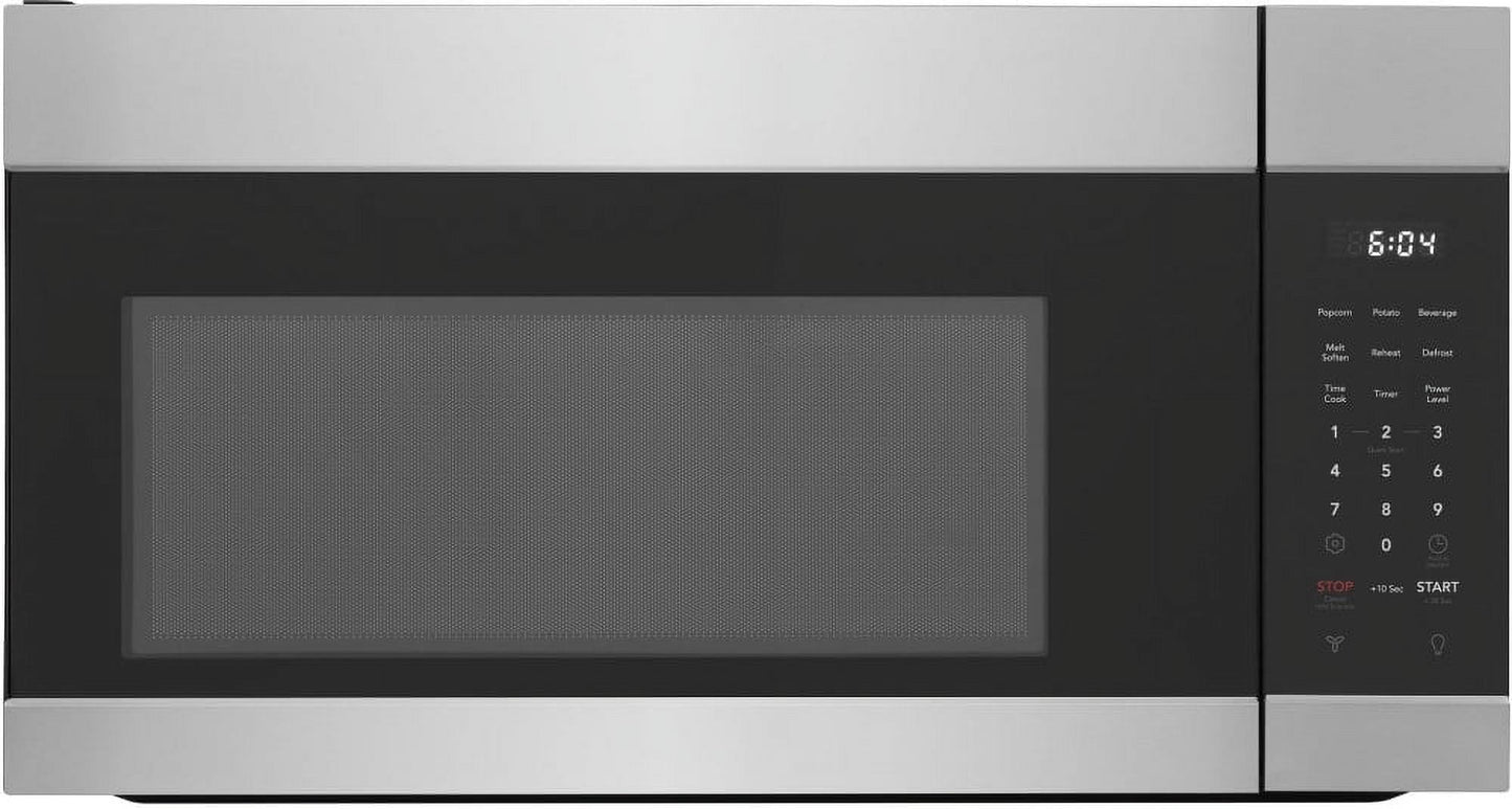 Frigidaire FMOS1746BS 1.7 cu. ft. Over-the-Range Microwave Oven featuring 1,000 Watts of power, a two-speed 300 CFM ventilation system, Quick Start and Auto Cook functions inished in stainless steel