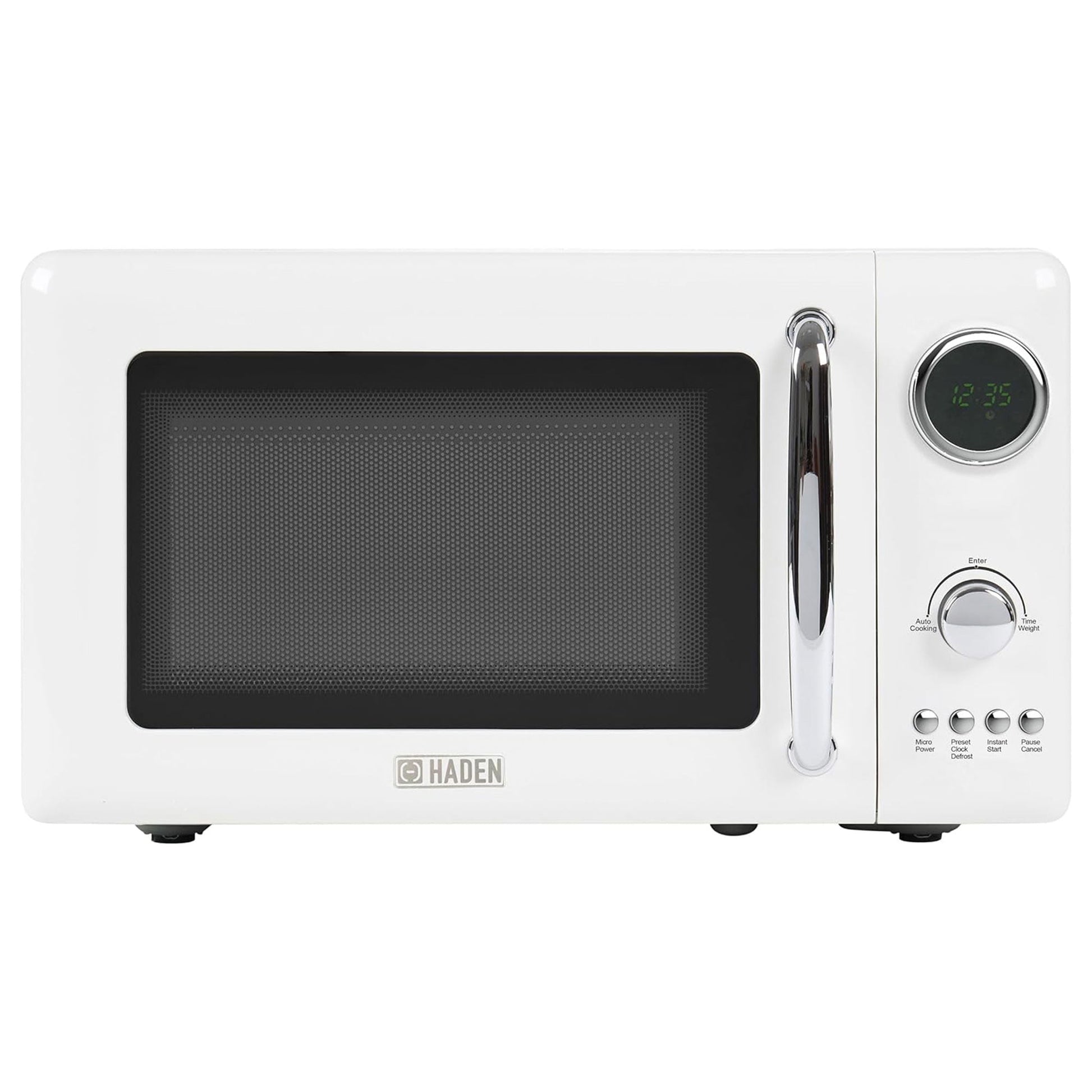 Haden 700W 0.7 Cubic Foot Microwave Oven w/ Digital Controls, Ivory/Chrome