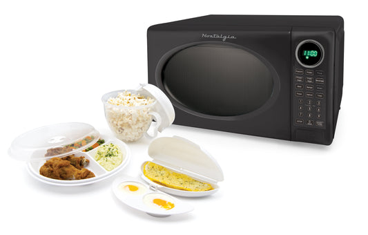 Nostalgia 0.7 Cu. ft. Modern Retro Set Countertop Microwave Oven in Black