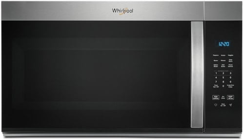 Whirlpool 1.7 cu. ft. Over-the-Range Microwave Oven with 1,000 Watts, 2-Speed 300 CFM Venting System, Add 30 Seconds, Dishwasher-Safe Turntable Plate, and Cooktop Lighting: Stainless Steel