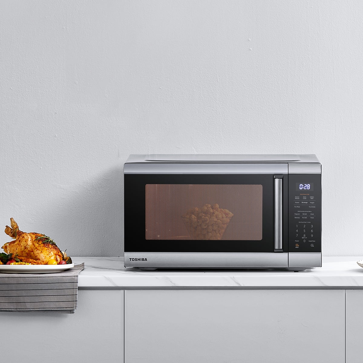 Toshiba 2.0 Cu. ft. Family-Size 1200-Watt Stainless Steel Microwave Oven with Sensor