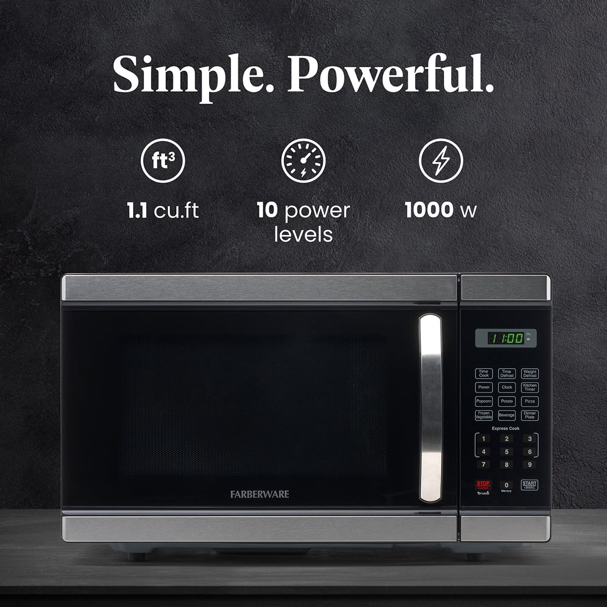 Farberware Countertop Microwave Oven with LED Lighting & Child Lock, 0.7 Cu Ft Black