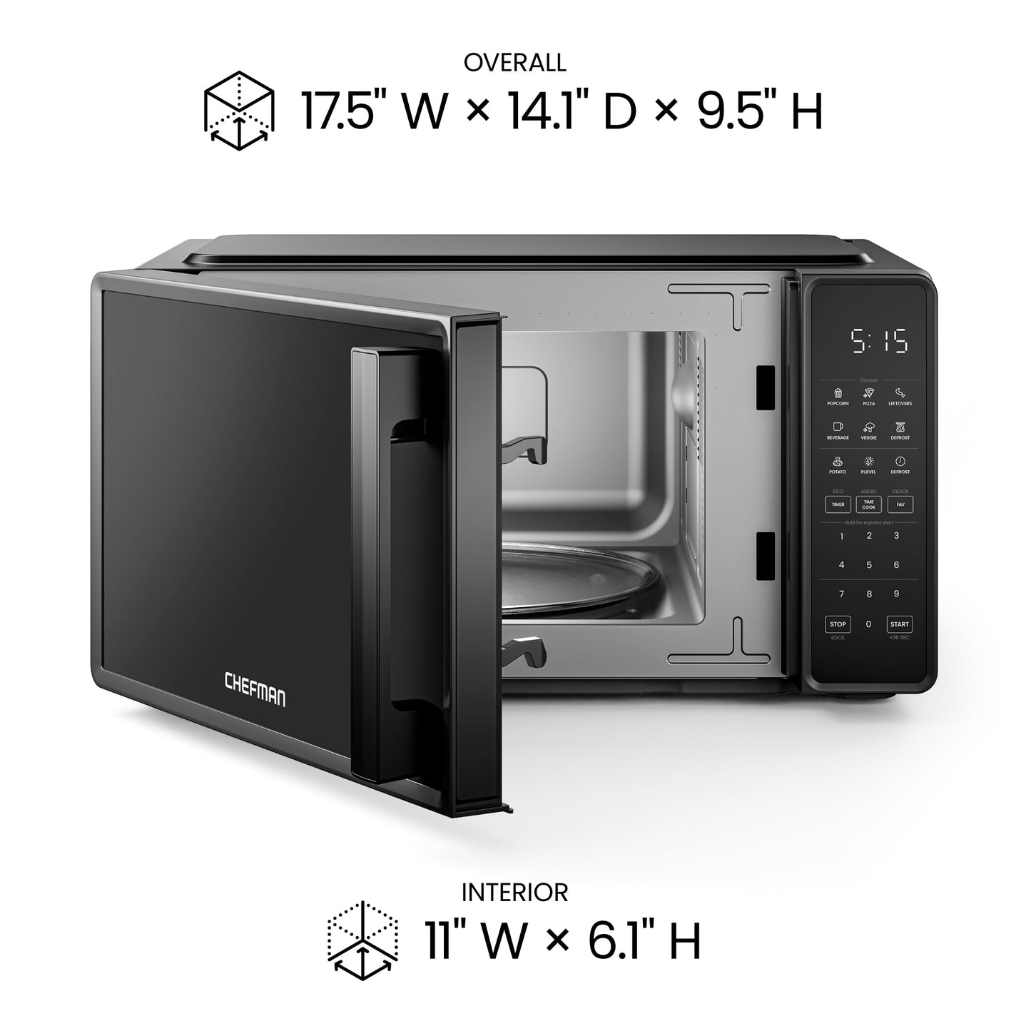 Chefman Countertop Microwave Oven 0.7 Cu. Ft., 700 Watts with 6 Presets and 10 Power Levels - Black