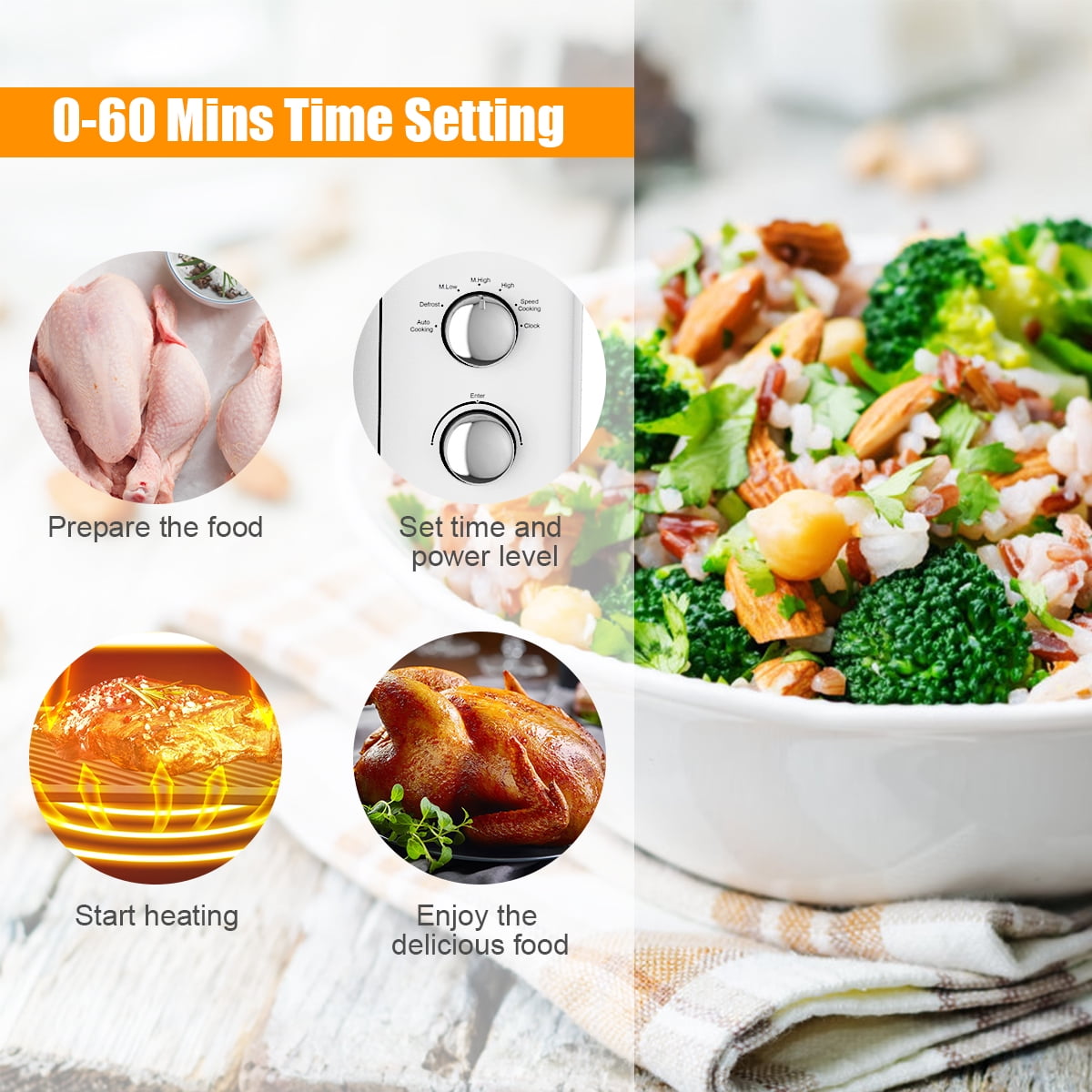 Costway 0.9Cu.ft. Retro Countertop Compact Microwave Oven 900W 8 Cooking Settings White