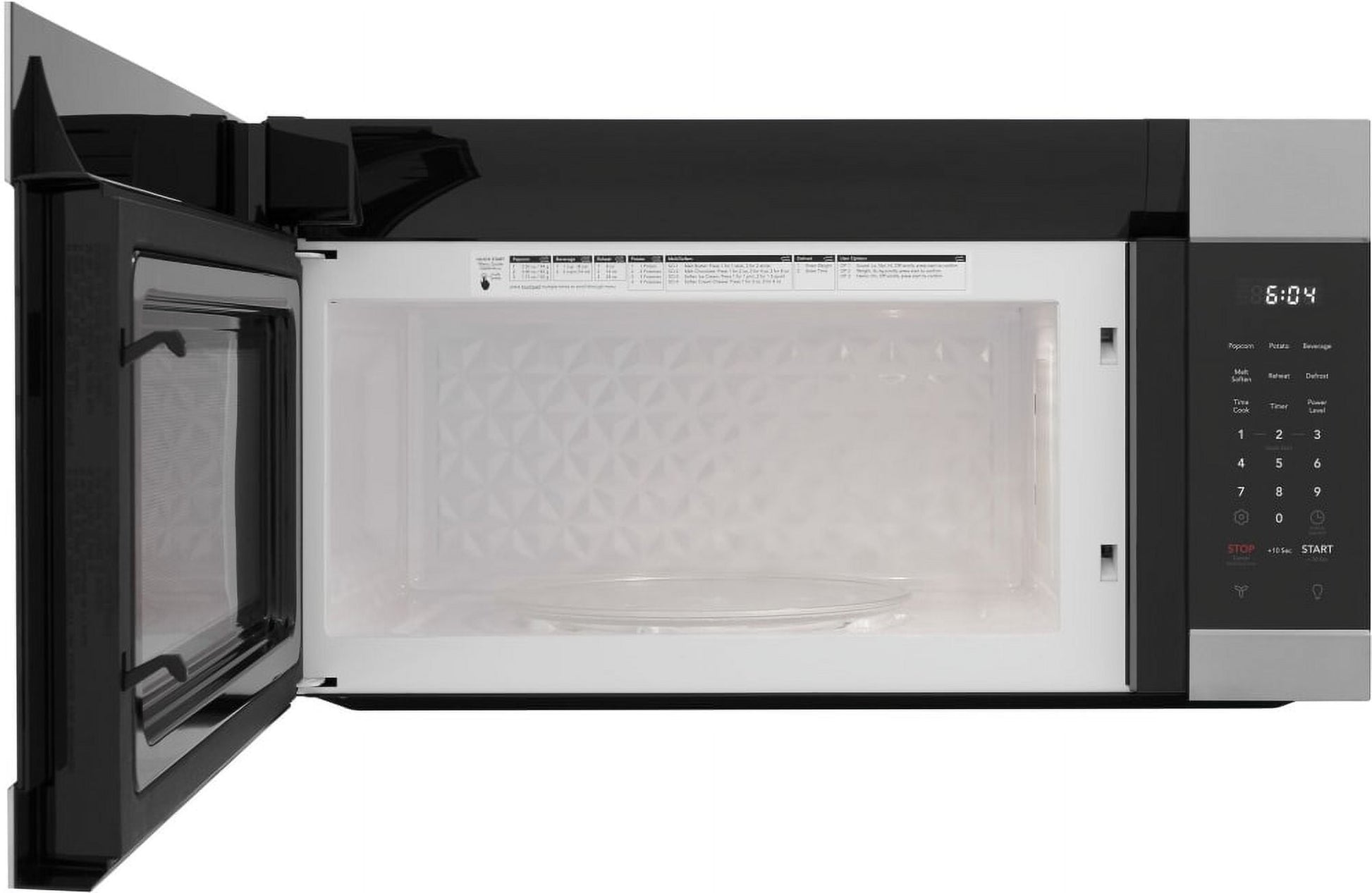 Frigidaire FMOS1746BS 1.7 cu. ft. Over-the-Range Microwave Oven featuring 1,000 Watts of power, a two-speed 300 CFM ventilation system, Quick Start and Auto Cook functions inished in stainless steel