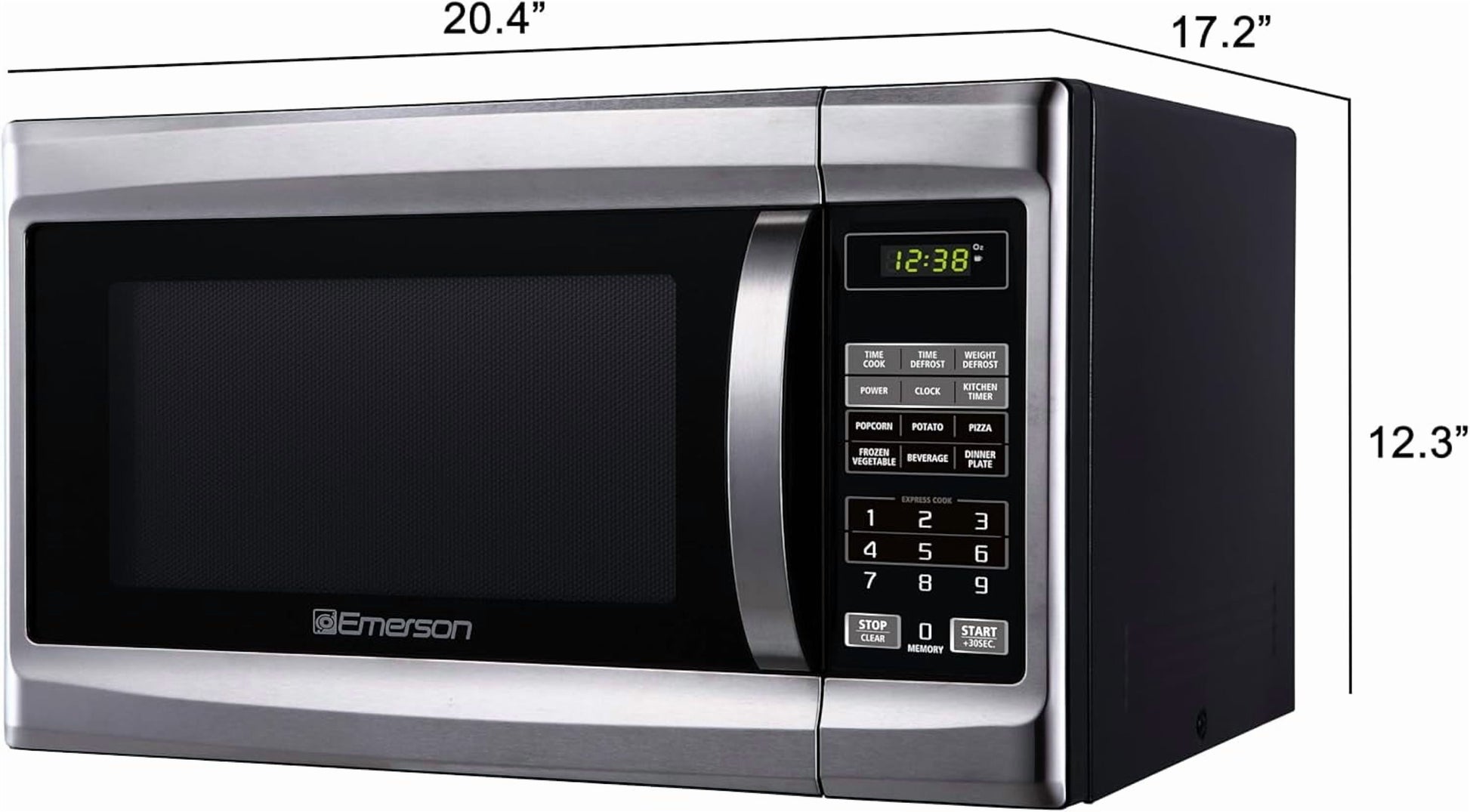 Emerson 1.3 Cu Ft 1000 Watt, Touch Control Microwave Oven, Stainless Steel/Black, MW1338SB